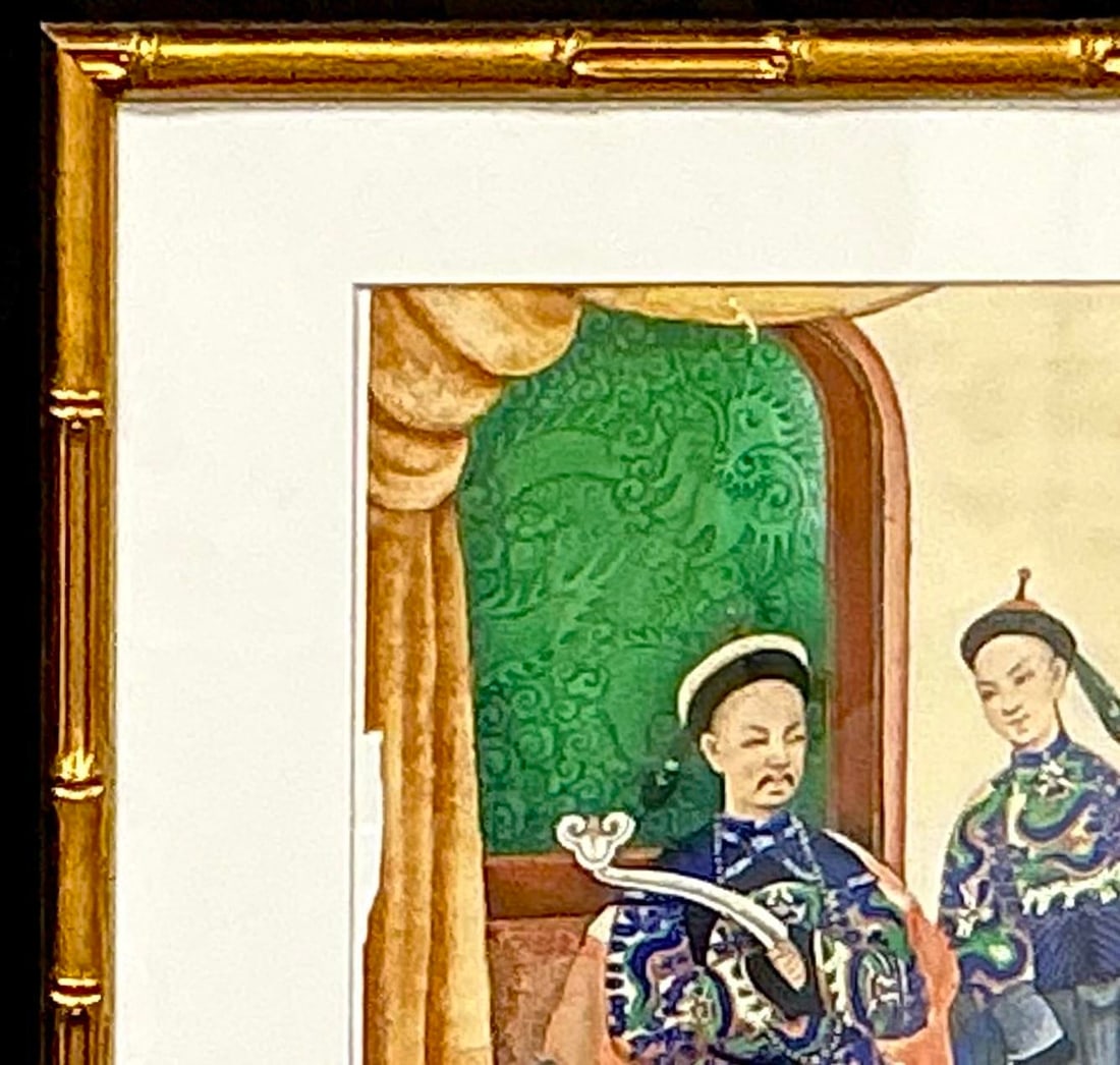 Chinese Ancestor Painting on Pith Paper, Faux Bamboo Frame - 3