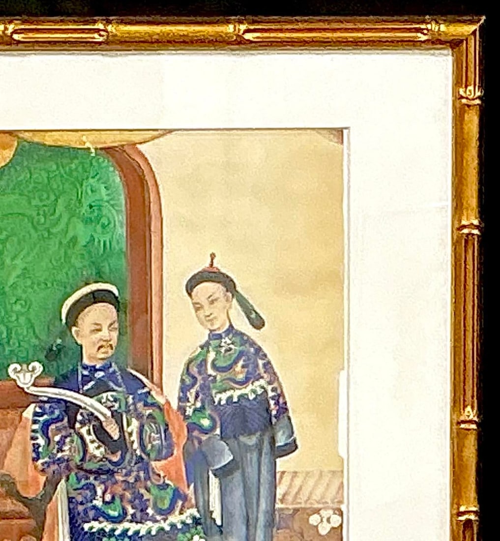 Chinese Ancestor Painting on Pith Paper, Faux Bamboo Frame - 4