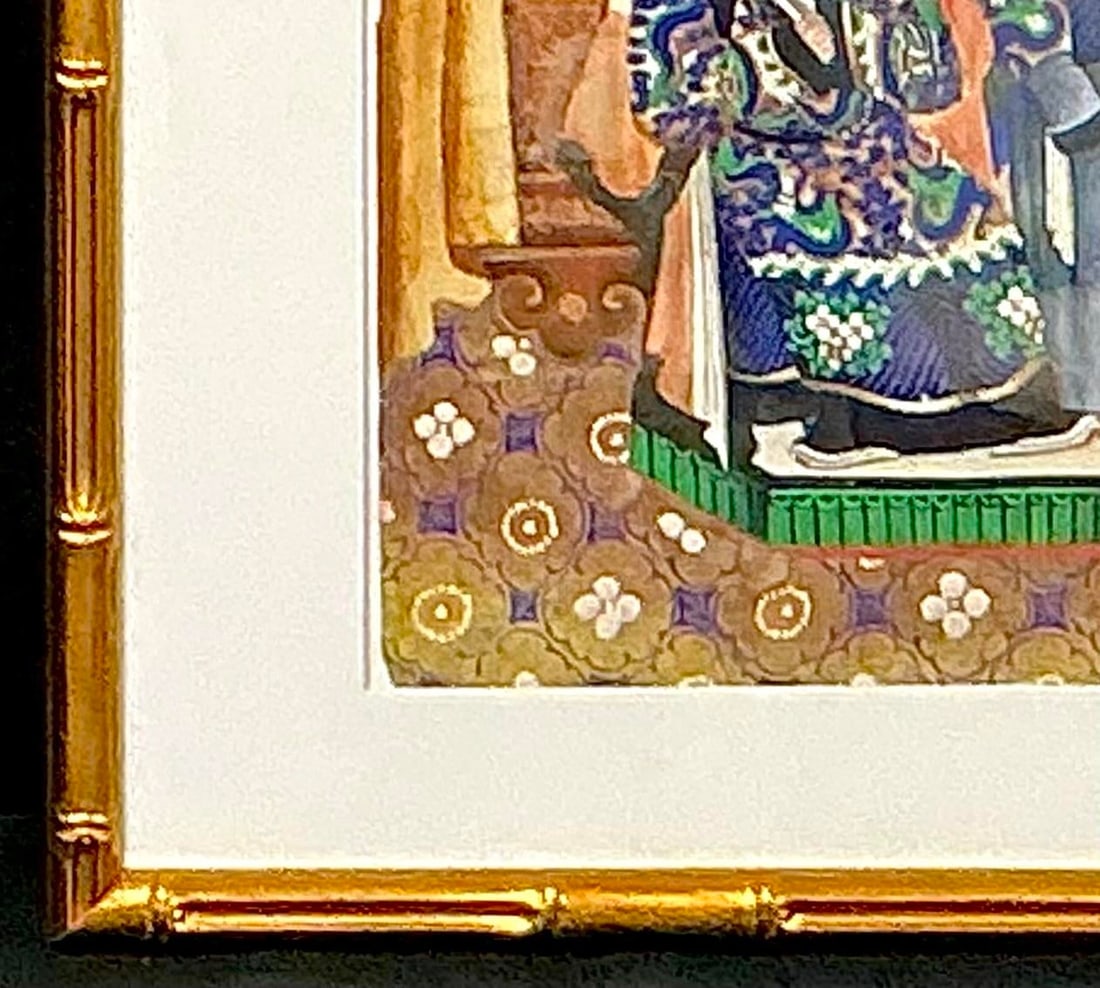 Chinese Ancestor Painting on Pith Paper, Faux Bamboo Frame - 5