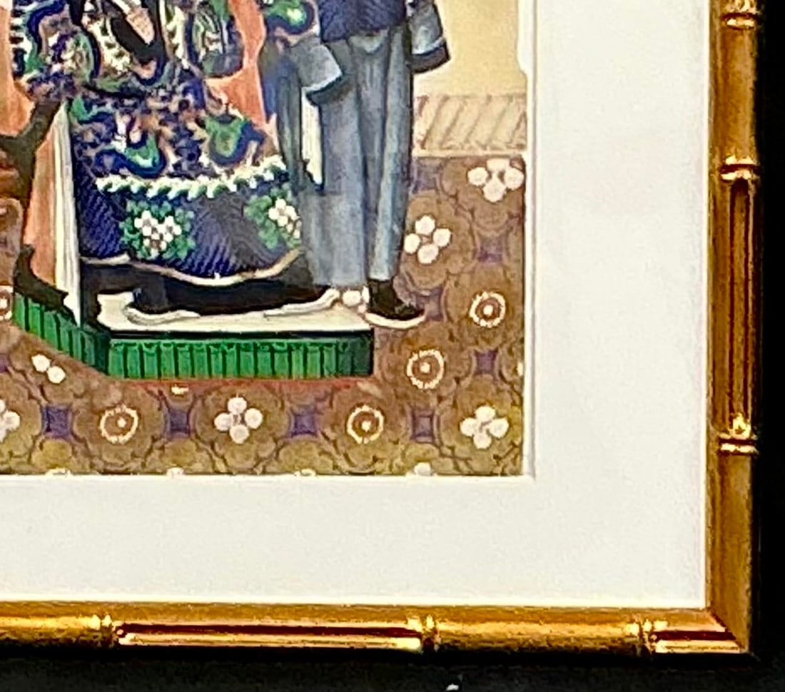 Chinese Ancestor Painting on Pith Paper, Faux Bamboo Frame - 6