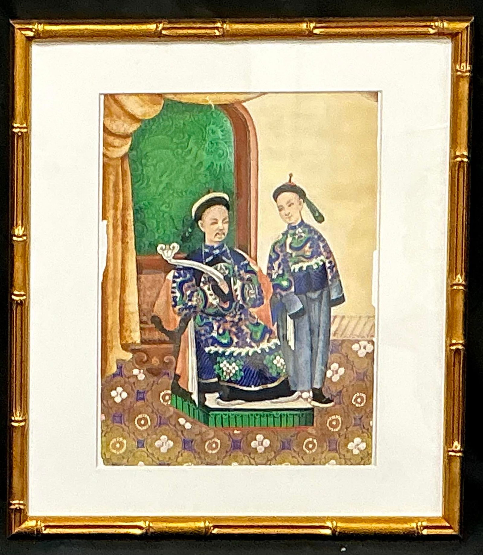 Chinese Ancestor Painting on Pith Paper, Faux Bamboo Frame - 8