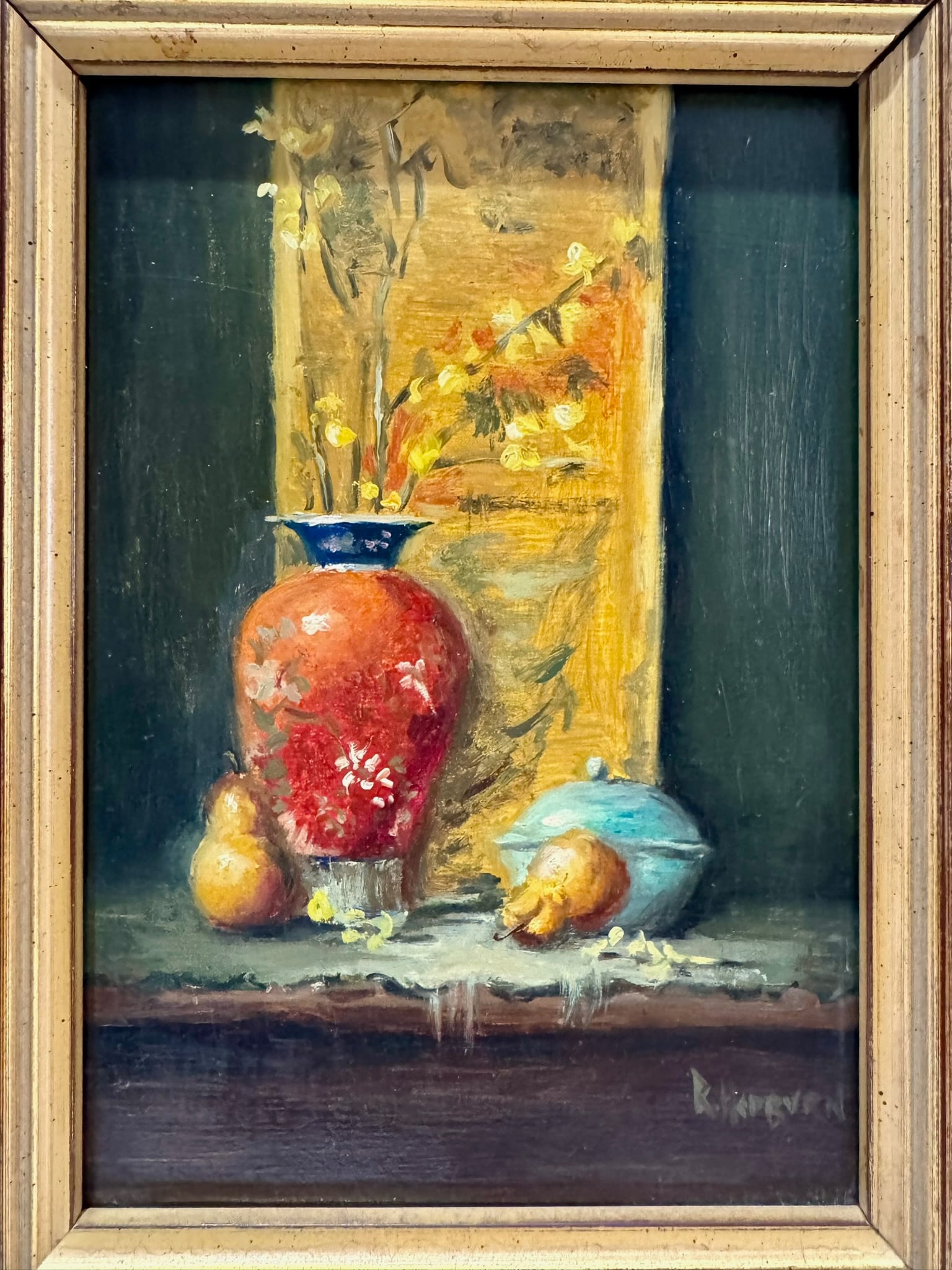 Mid 20th Century Still Life Oil Painting Fruit Vase Gilt Frame Signed K Hepburn - 2