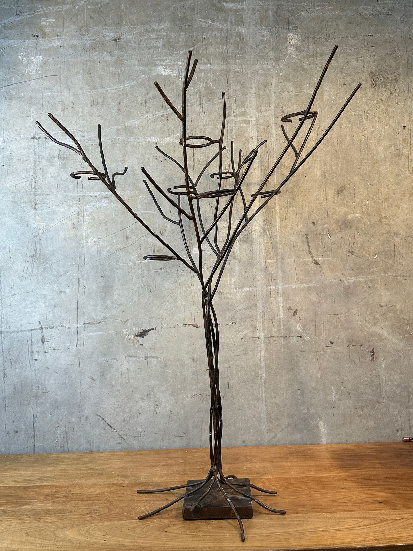 1990s Jan Barboglio Forged Iron Tree Floor Candelabra 7-Light Candle Holder Signed 47" - 2