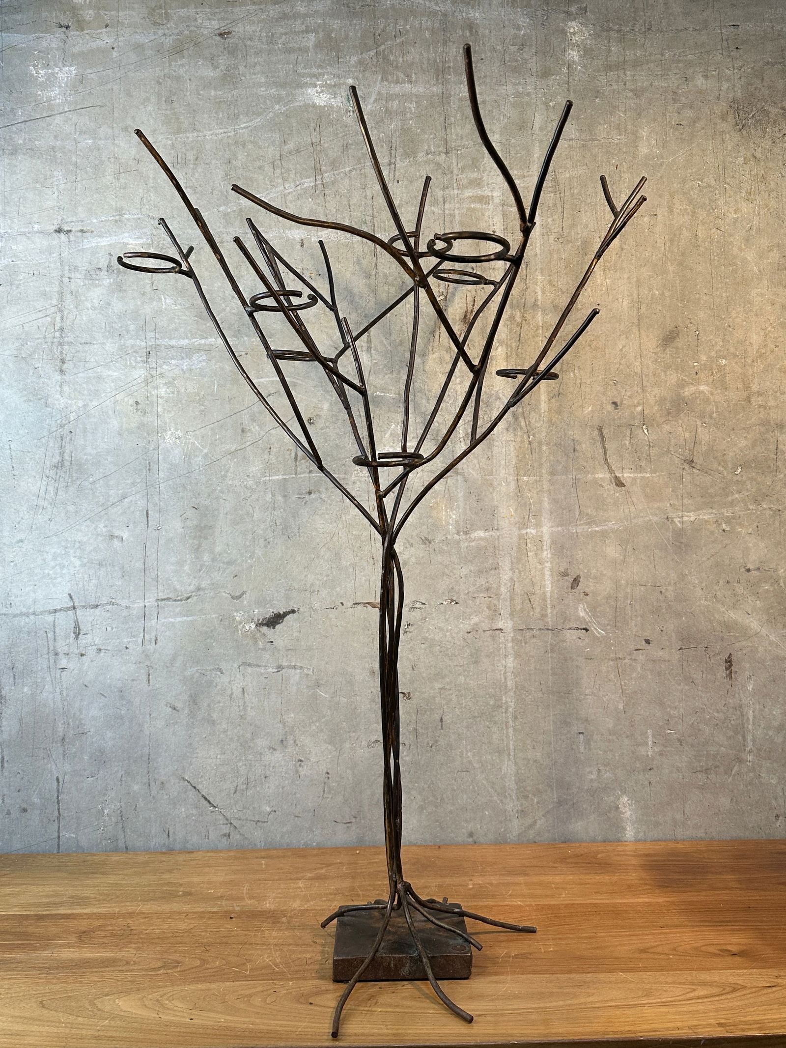 1990s Jan Barboglio Forged Iron Tree Floor Candelabra 7-Light Candle Holder Signed 47" - 7