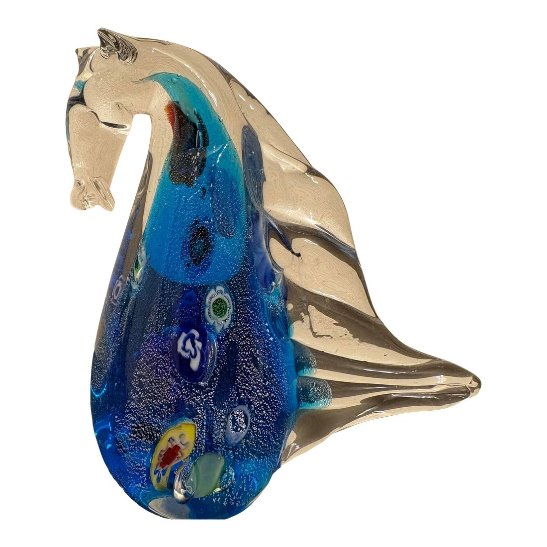 Murano Millefiori Hand Blown Glass Vintage Seahorse Sculpture: This 1960's piece of Murano's Millefiori hand blown glass vintage seahorse sculpture is a one of a kind item. In all of the 40 some years I have been buying and selling items I have never seen