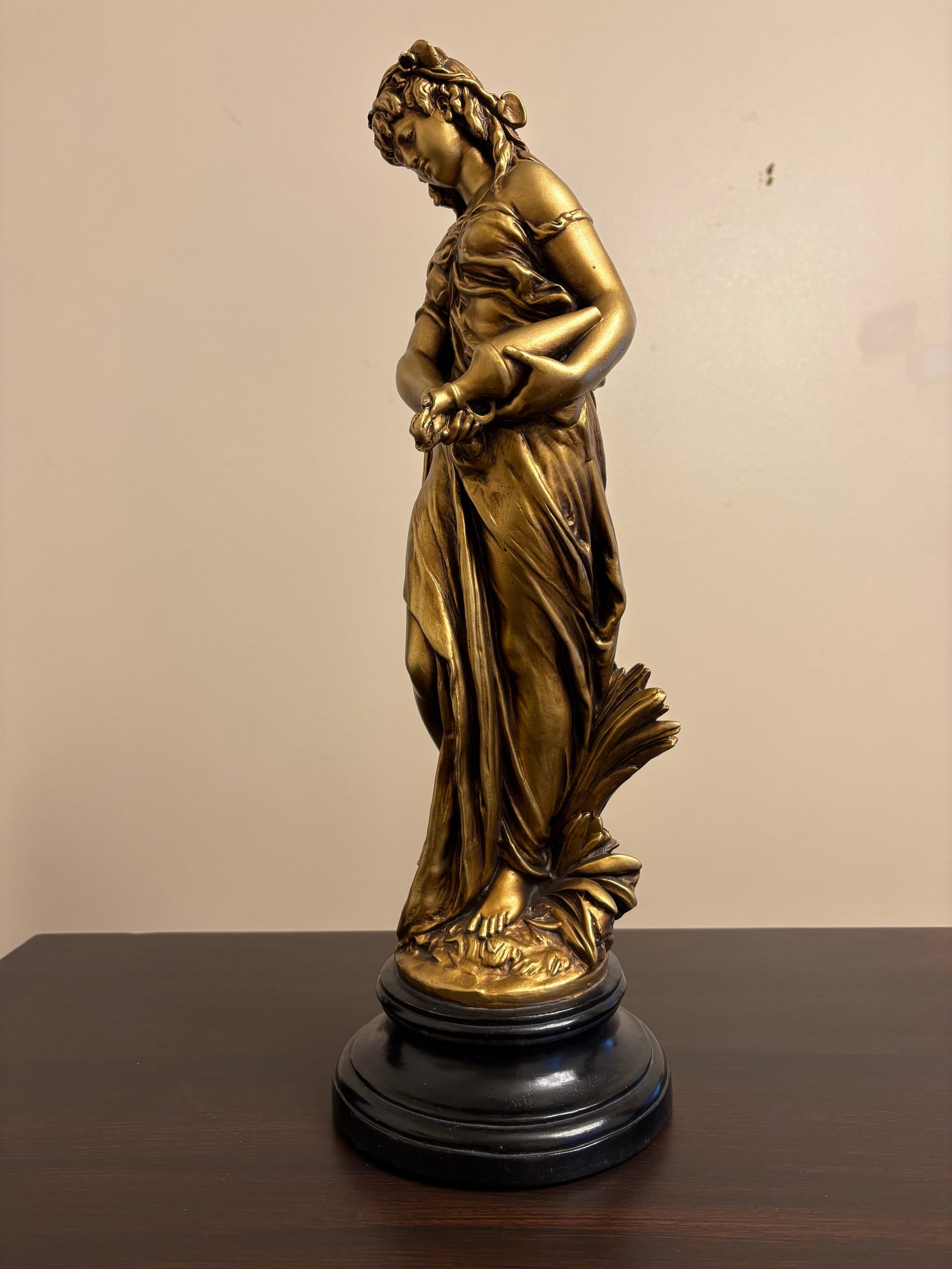 Vintage Pair Gold Signed Norwal Chalkware Grecian Lady Sculptures - 4