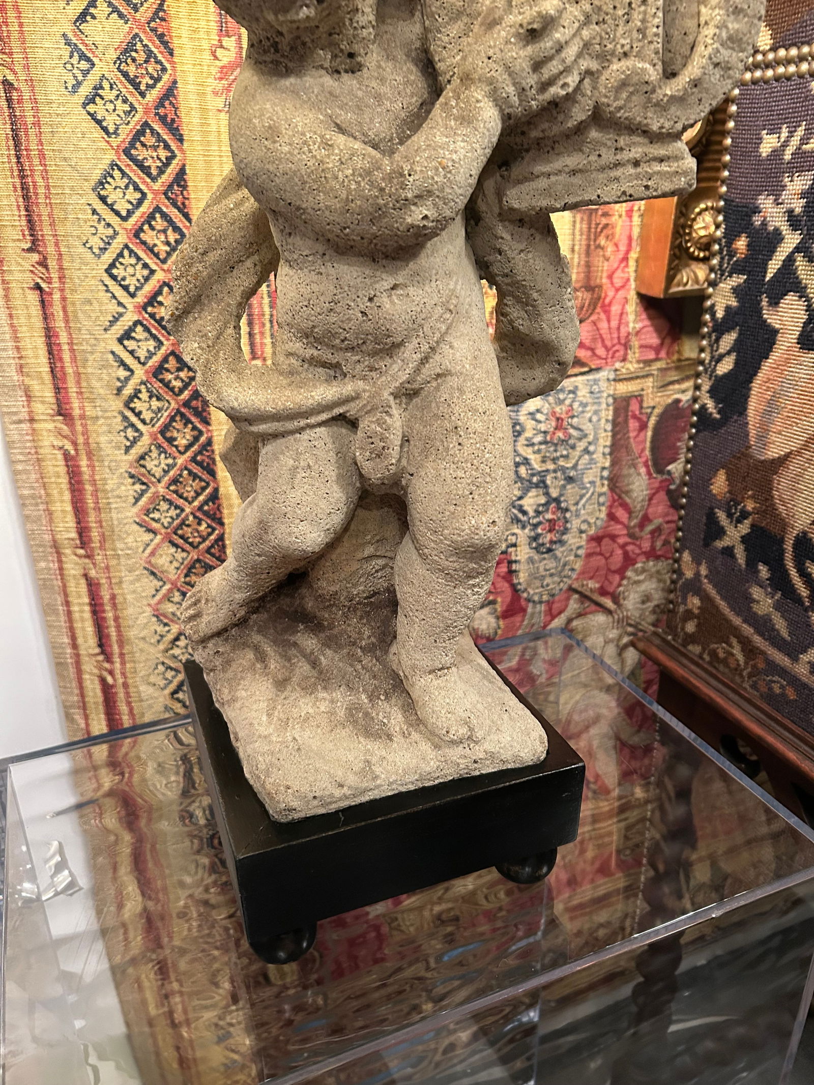 Antique Cement Putti Table Lamps With Custom Wood Bases- A Pair - 4