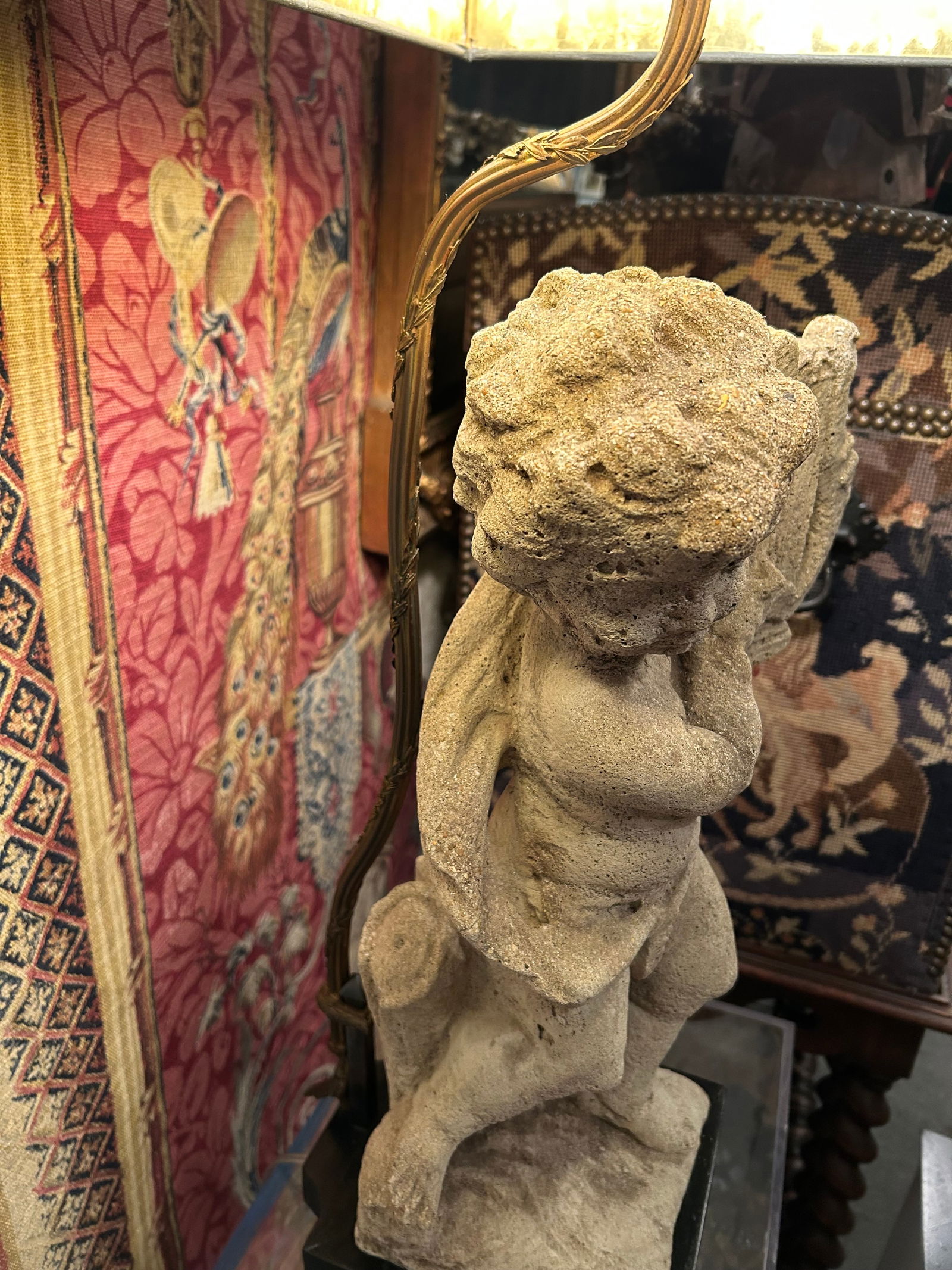 Antique Cement Putti Table Lamps With Custom Wood Bases- A Pair - 7