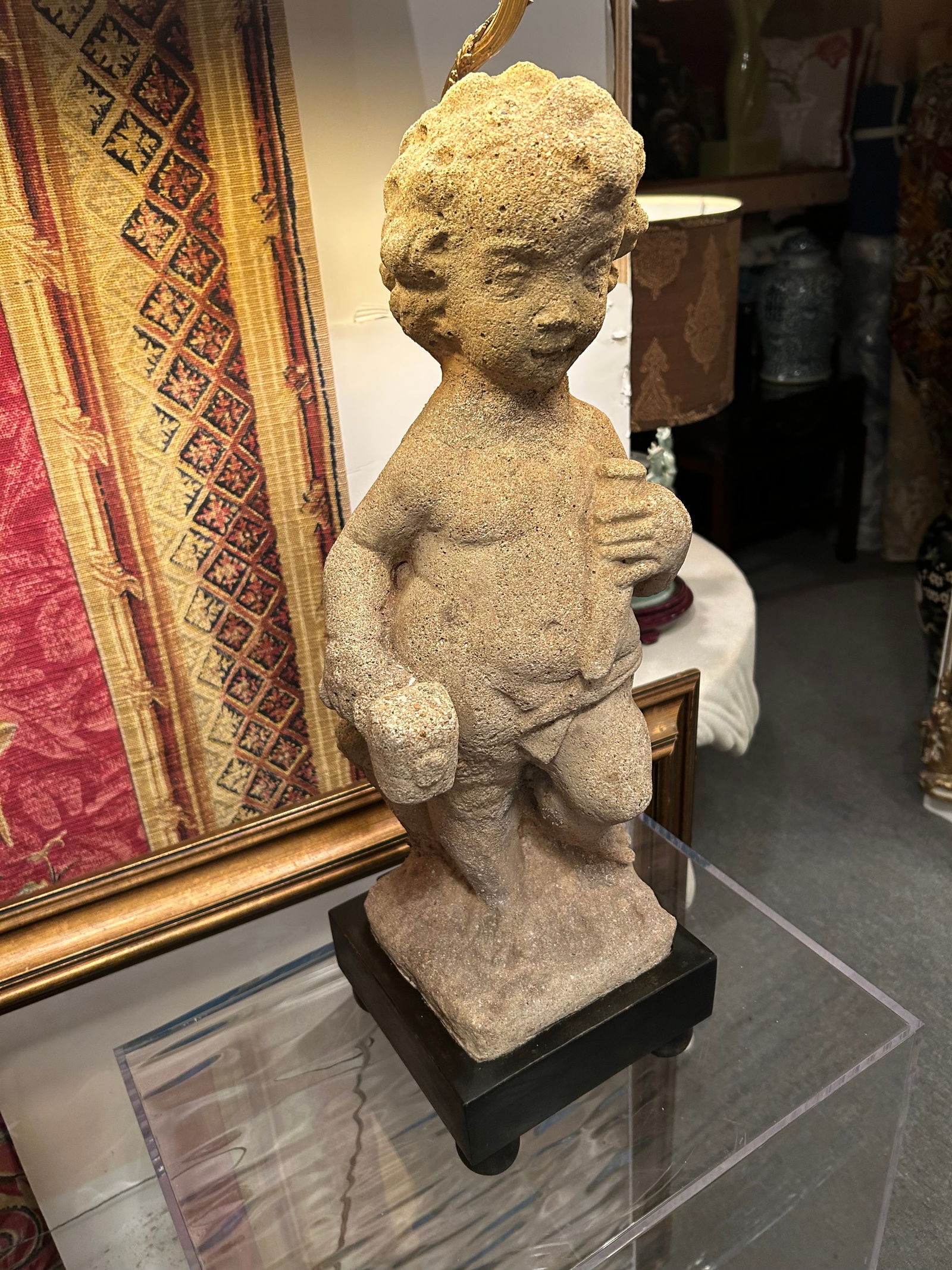 Antique Cement Putti Table Lamps With Custom Wood Bases- A Pair - 8