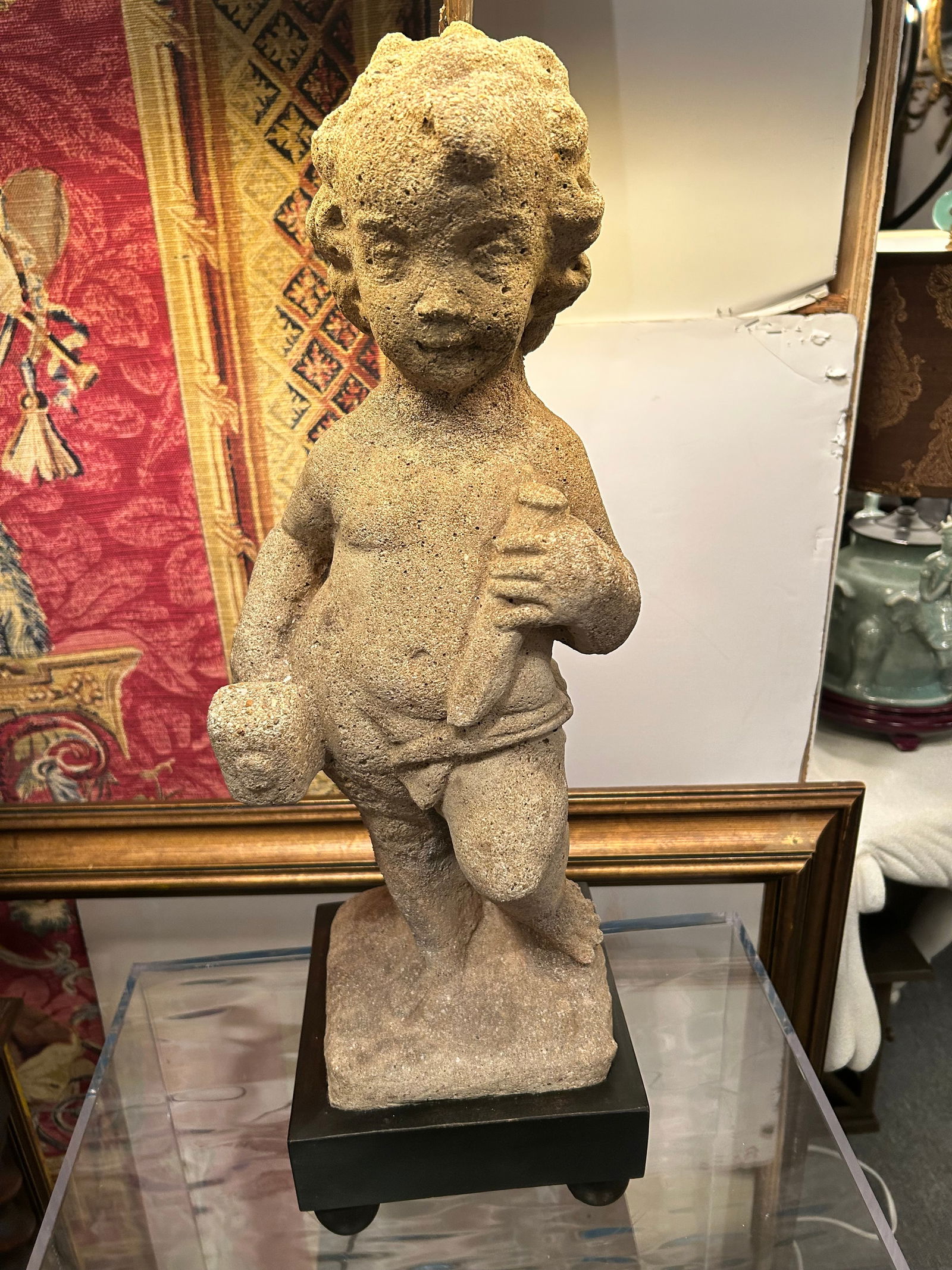 Antique Cement Putti Table Lamps With Custom Wood Bases- A Pair - 9