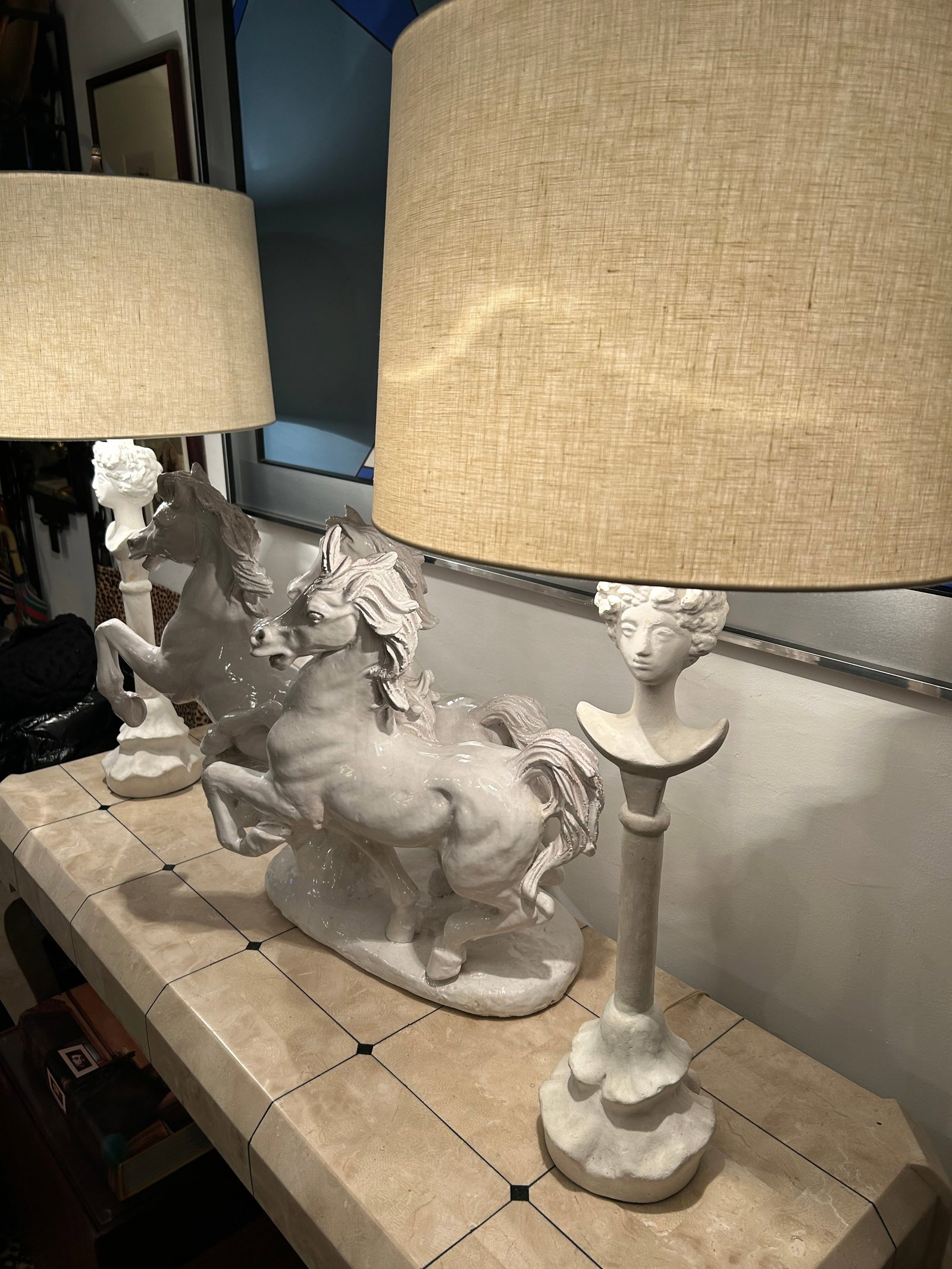 Painted Plaster Tete De Femme Figural Table Lamps After Giacometti -a Pair - 2