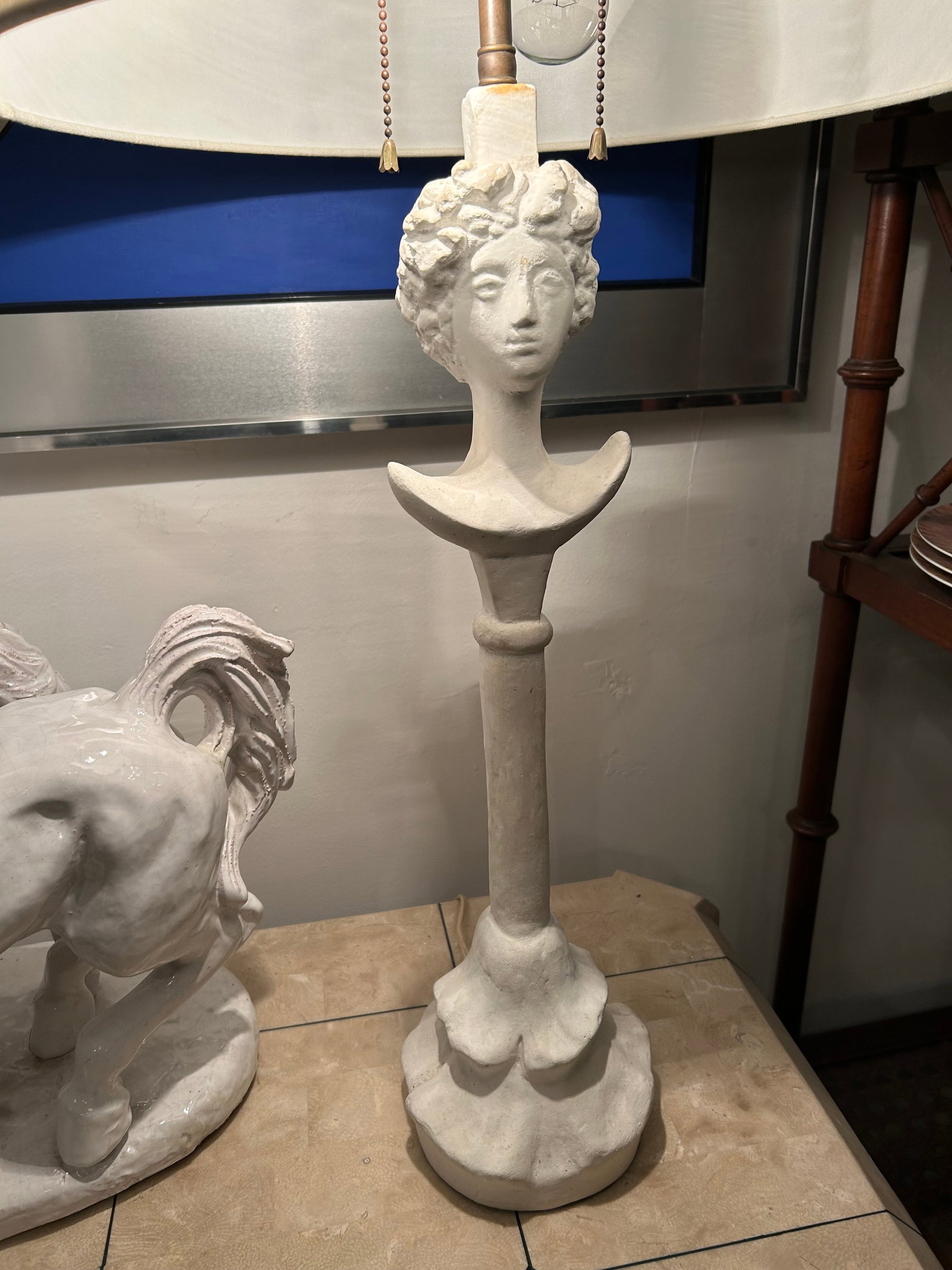 Painted Plaster Tete De Femme Figural Table Lamps After Giacometti -a Pair - 4