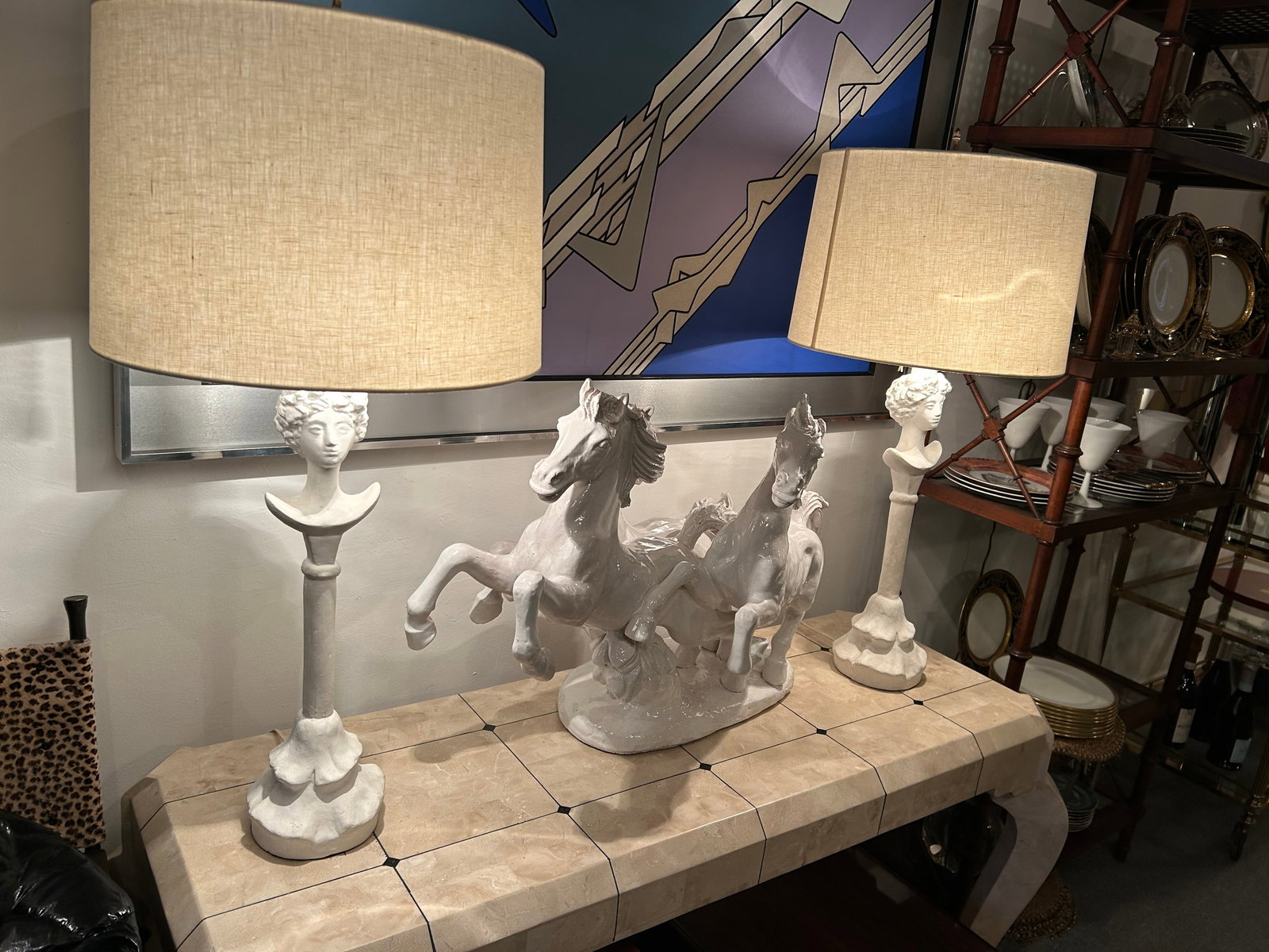 Painted Plaster Tete De Femme Figural Table Lamps After Giacometti -a Pair - 6