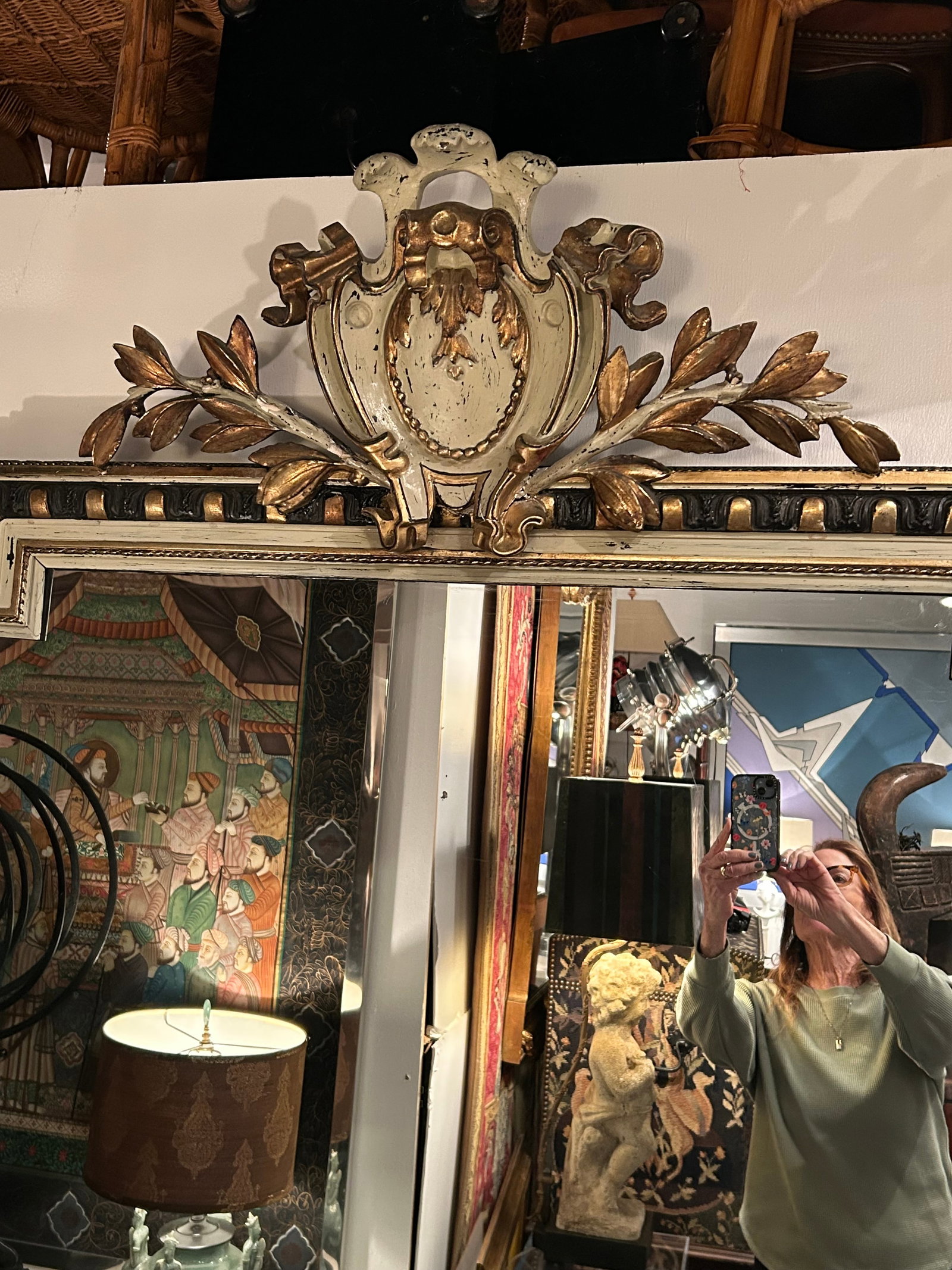 Monumental Carved French Napoleon III Painted Gilded Wood Mirror - 4