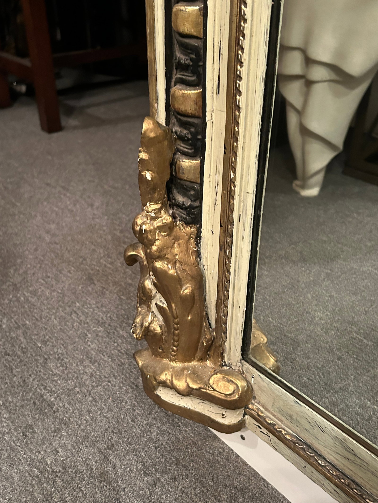 Monumental Carved French Napoleon III Painted Gilded Wood Mirror - 8