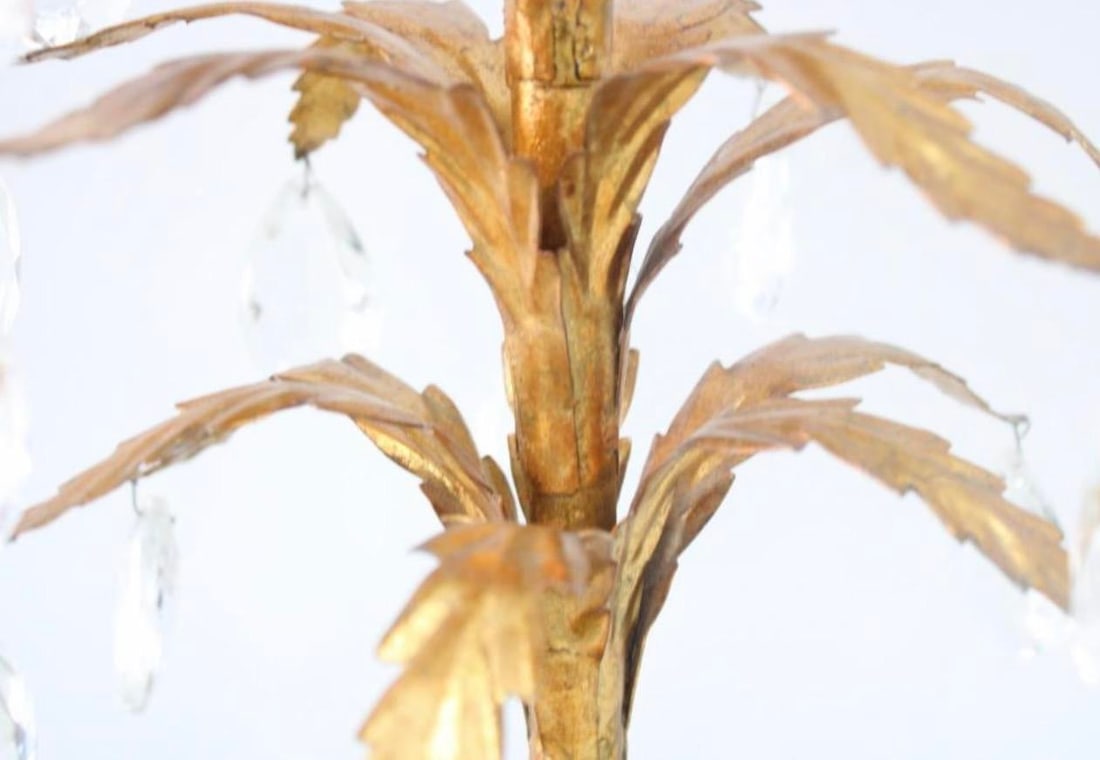 1950s Foliate Italian Tole Hollywood Regency Gold Gilt and Black Pair of Lamps With Crystals - a Pai - 4