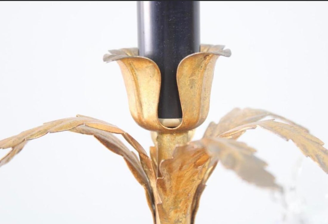 1950s Foliate Italian Tole Hollywood Regency Gold Gilt and Black Pair of Lamps With Crystals - a Pai - 8