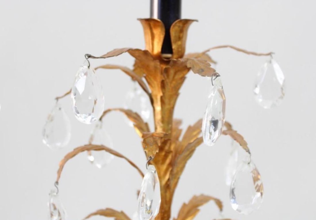 1950s Foliate Italian Tole Hollywood Regency Gold Gilt and Black Pair of Lamps With Crystals - a Pai - 9