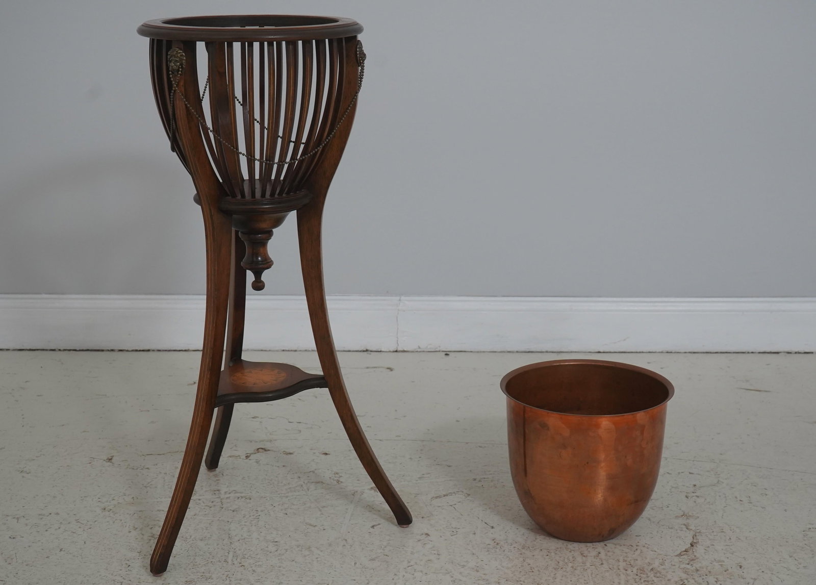 Adams Style Inlaid Mahogany Planter W. Copper Bucket - 13