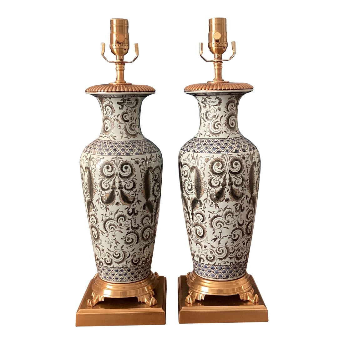 1960s Pair of Frederick Cooper Attributed Ceramic and Brass Table Lamps - Fully Restored (1 of 7)