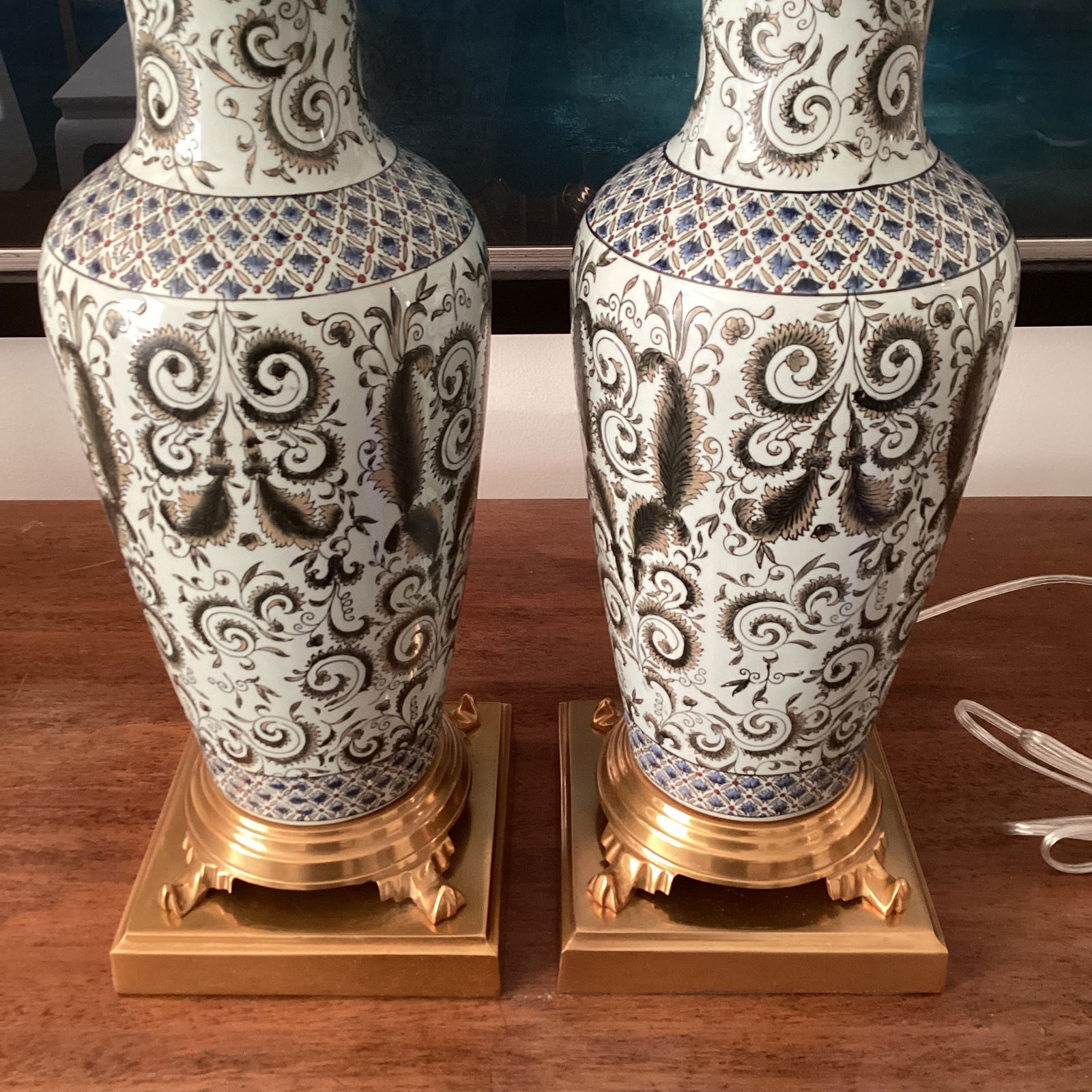 1960s Pair of Frederick Cooper Attributed Ceramic and Brass Table Lamps - Fully Restored - 5
