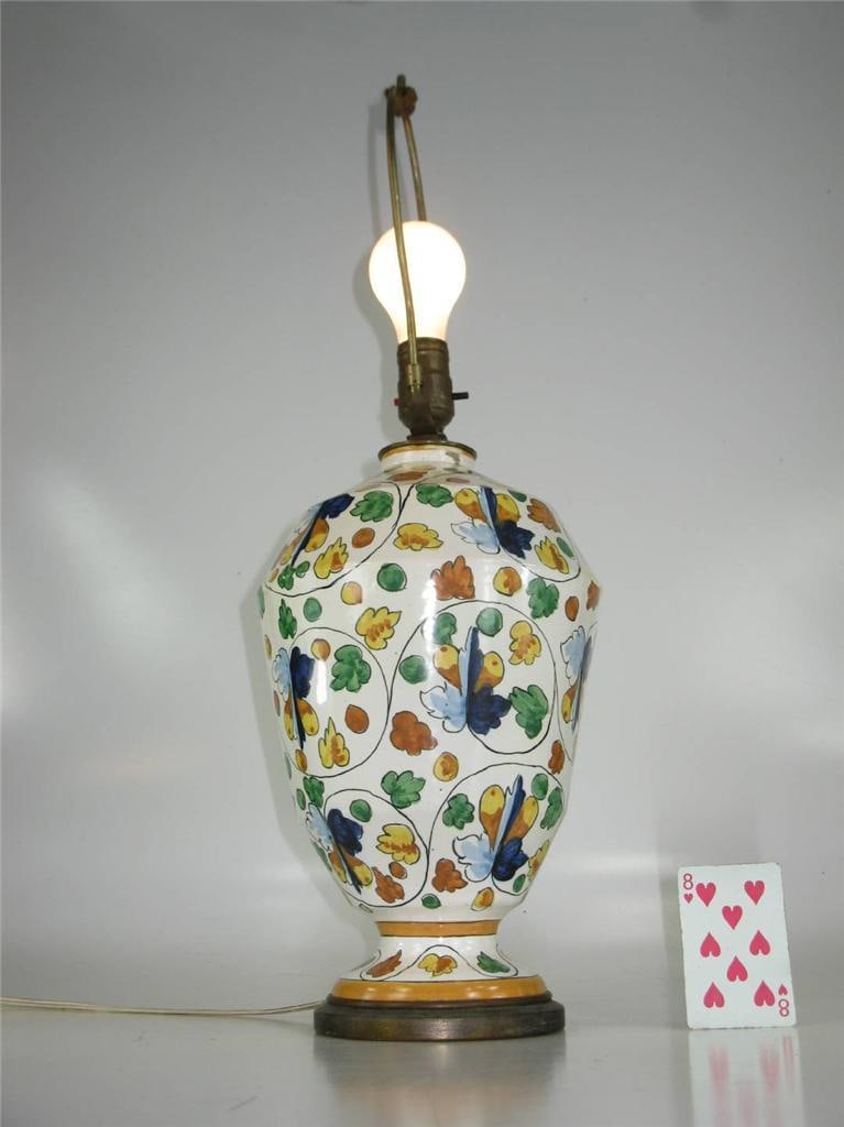 1900 Large Table Lamp Art Deco Italy Capodimonte Hand Thrown & Painted Porcelain - 4