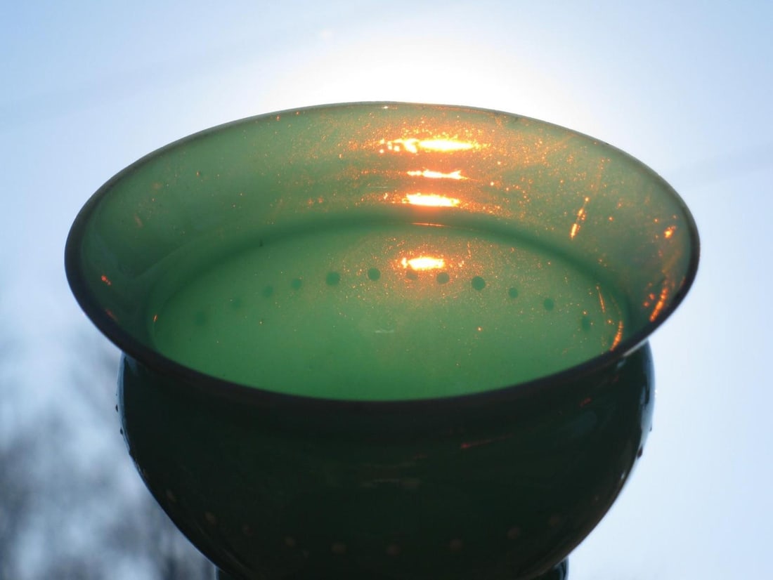 Mid 19th Century Vases Victorian Mantel 3-Pc. Set Bristol Glass Blue Opalescent Hand-Painted Floral - 7