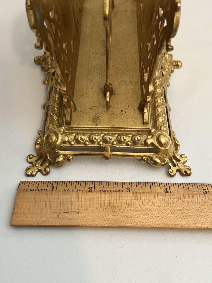 Antique Gilt Bronze Letter Holder Desk Accessory Child Boy Holding Envelops - 11