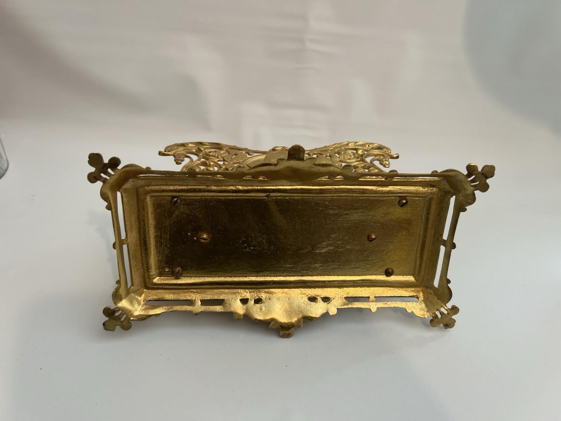 Antique Gilt Bronze Letter Holder Desk Accessory Child Boy Holding Envelops - 5