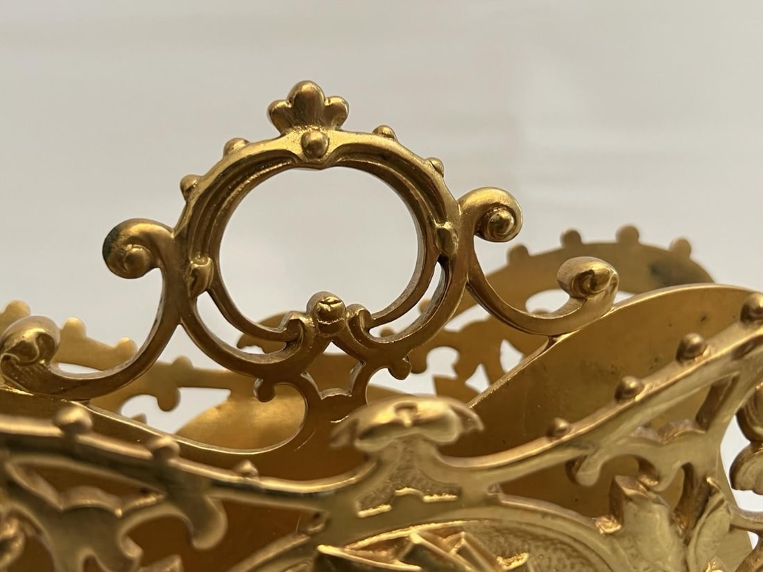 Antique Gilt Bronze Letter Holder Desk Accessory Child Boy Holding Envelops - 7