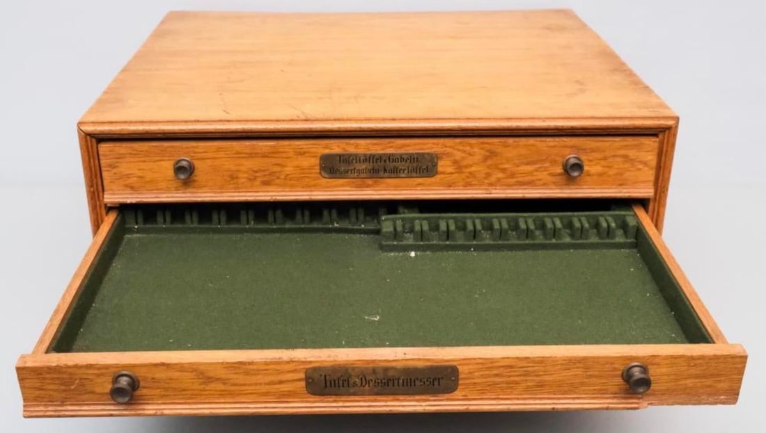 Antique German Oak Silver Flatware Chest - 10