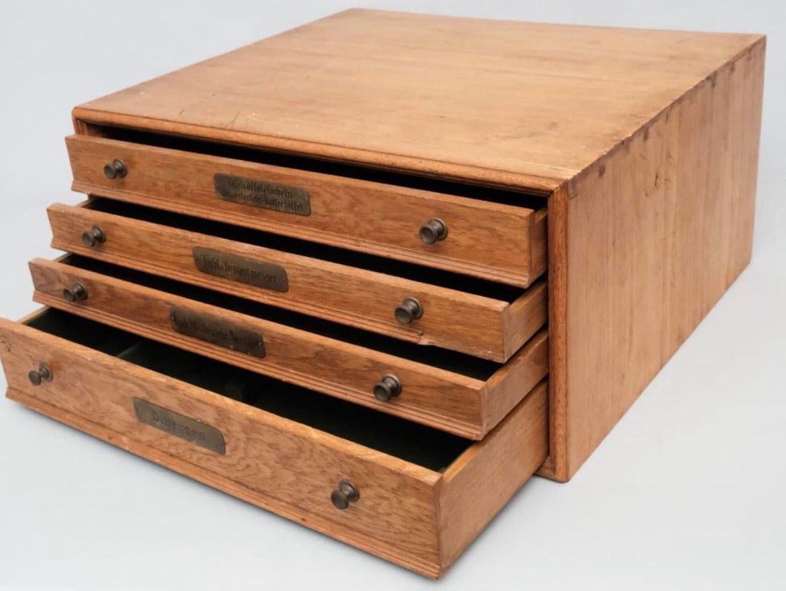 Antique German Oak Silver Flatware Chest - 4