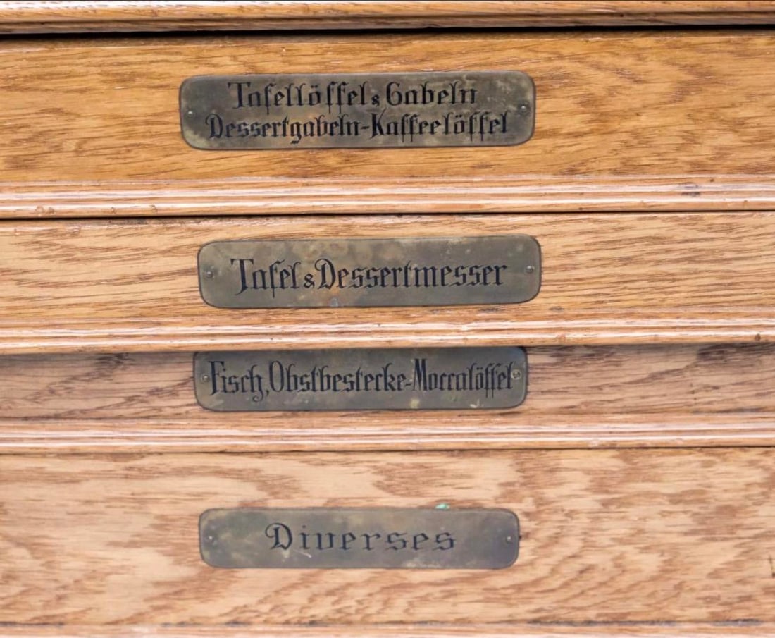 Antique German Oak Silver Flatware Chest - 5