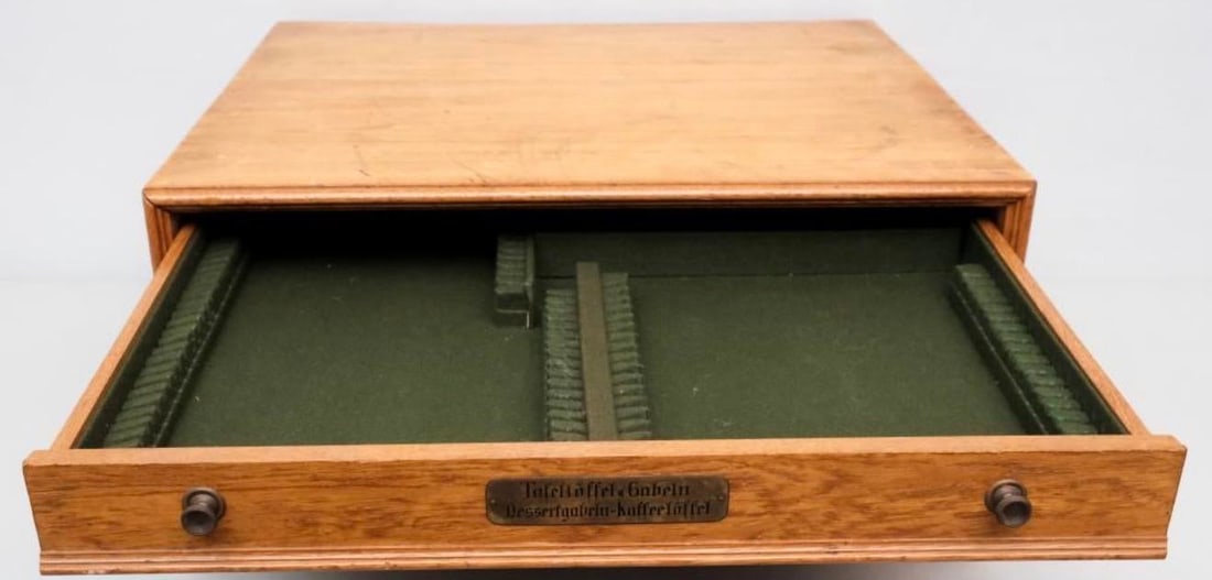 Antique German Oak Silver Flatware Chest - 7