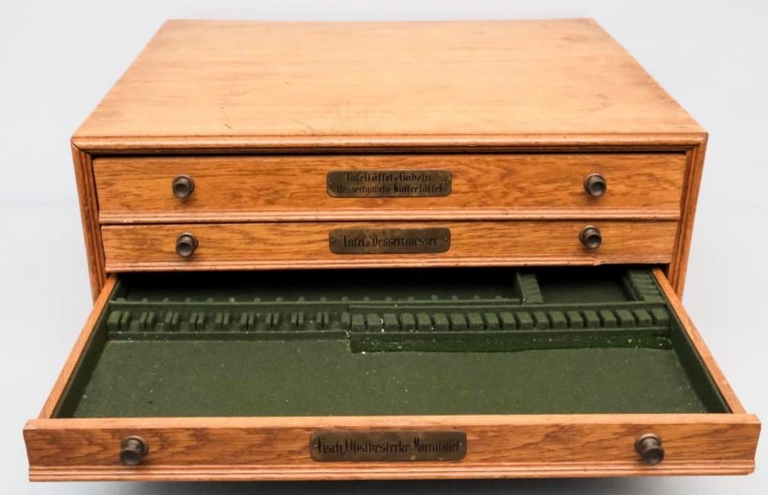 Antique German Oak Silver Flatware Chest - 8