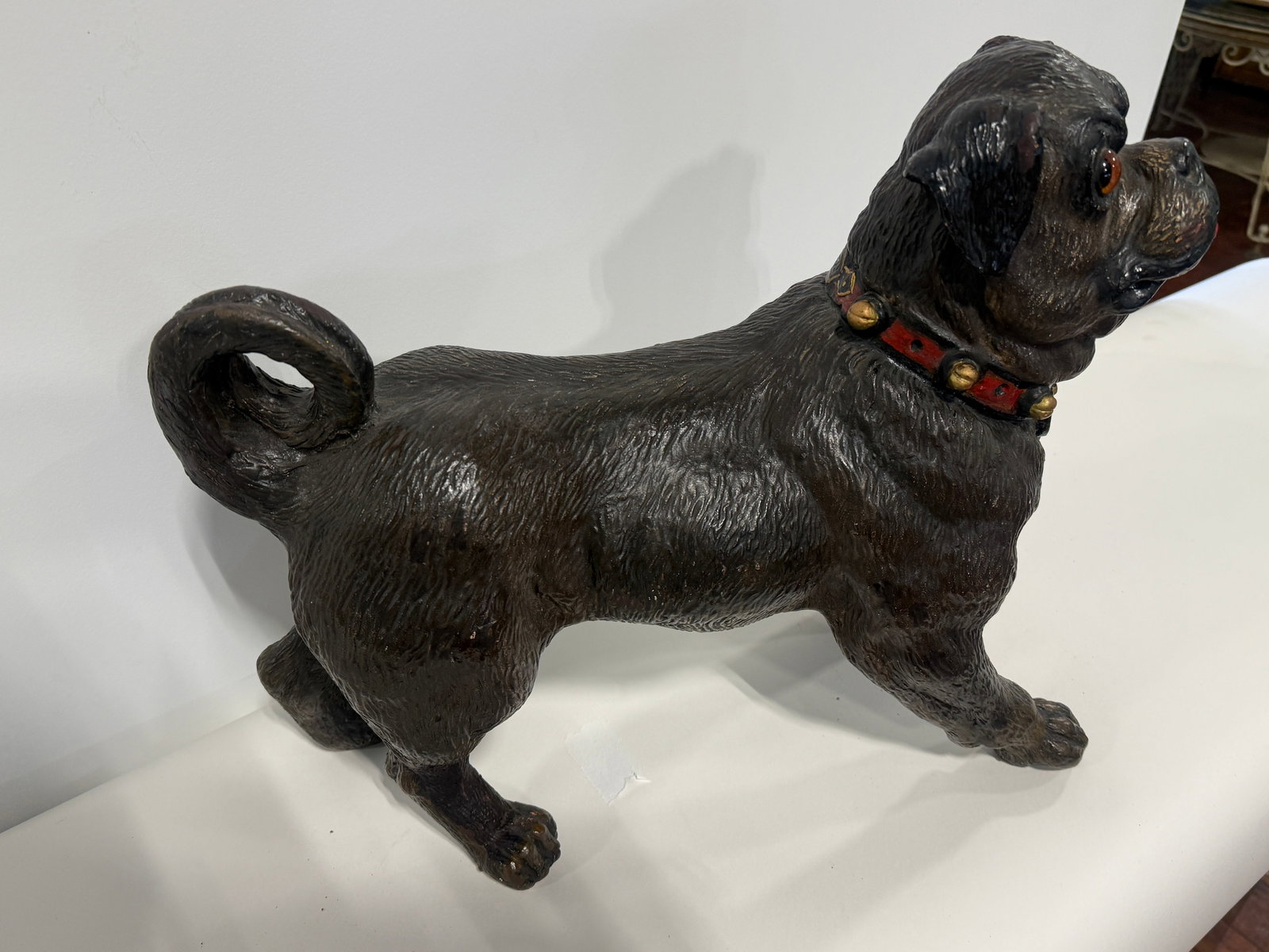 English Terracotta Pug Dog Sculpture With Glass Eyes, Early 20th Century - 12