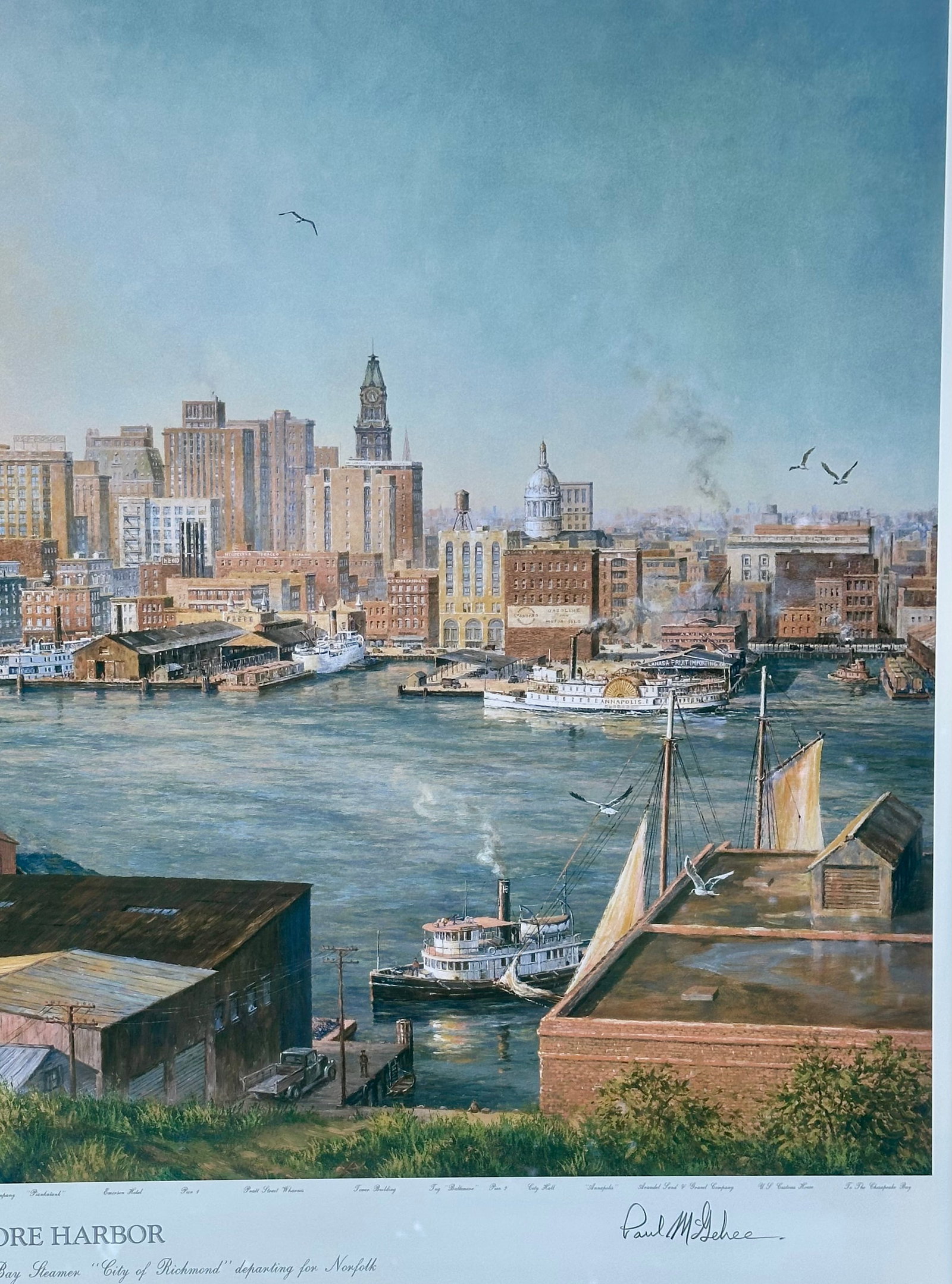 1980s Baltimore Harbor From Federal Hill, Framed Limited Edition Print – Signed Paul McGehee - 5
