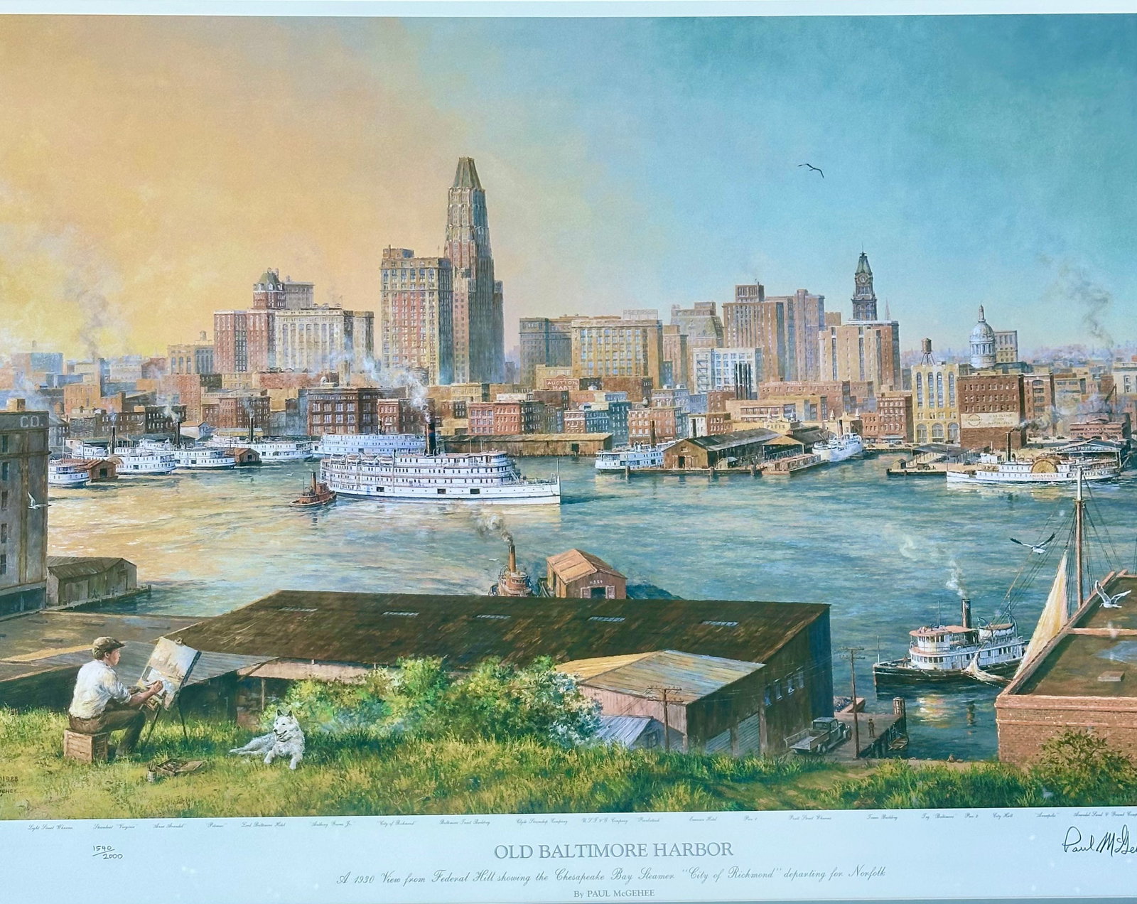 1980s Baltimore Harbor From Federal Hill, Framed Limited Edition Print – Signed Paul McGehee - 7
