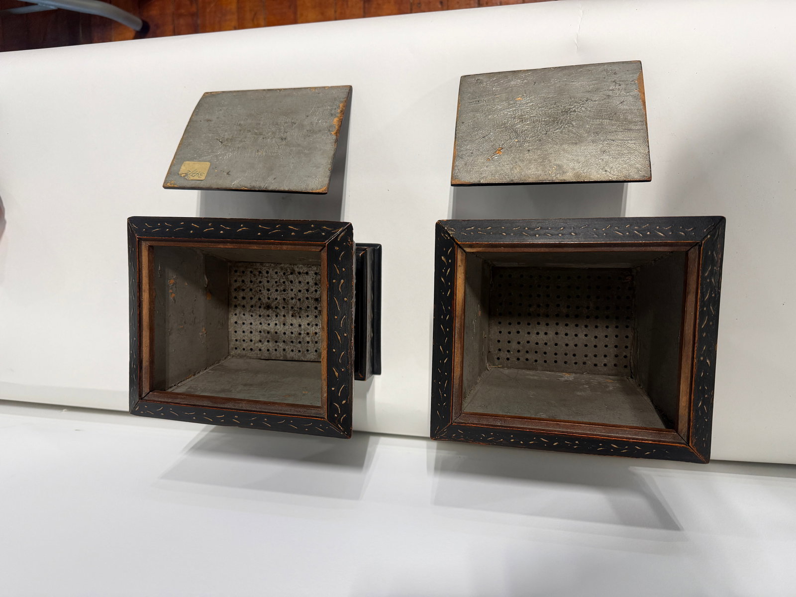 Pair, Japanned Chinoiserie Tea Caddies W/ Sifter Drawers, English C. 1830 - 7