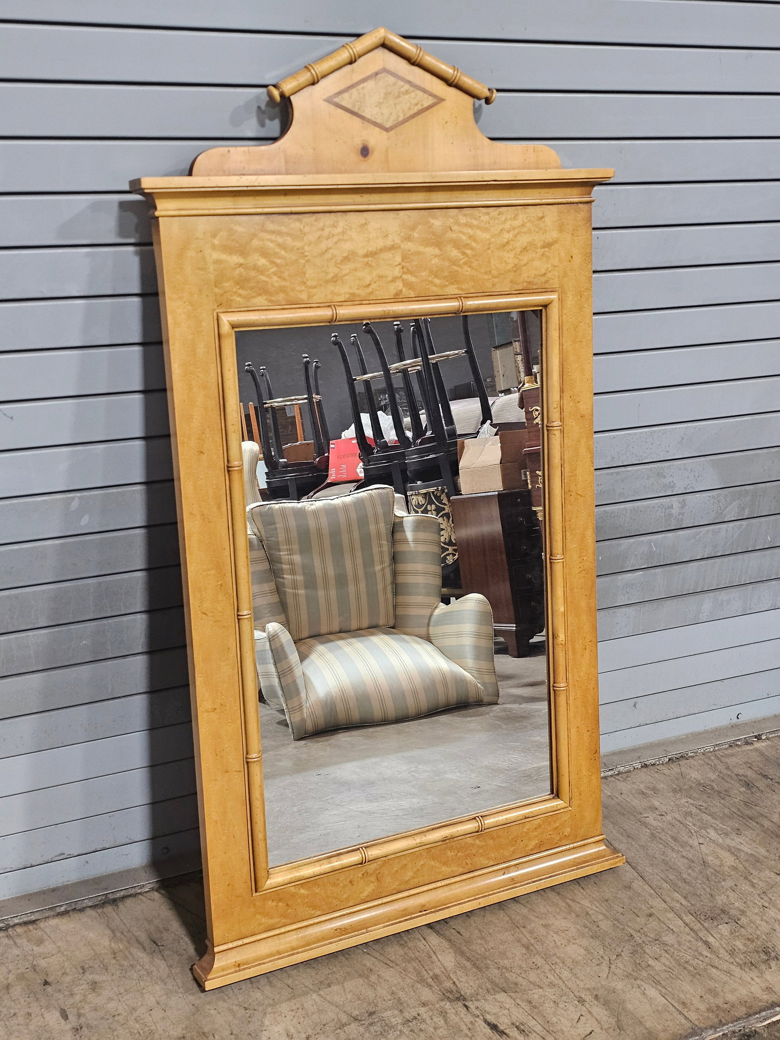 Late 20th Century Baker Birdseye Maple and Faux Bamboo Mirror - 4