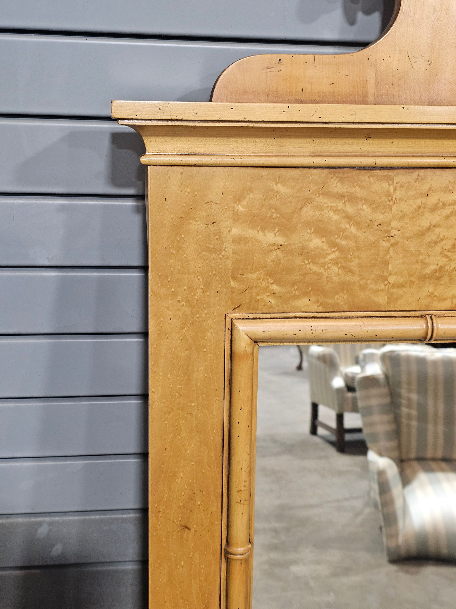 Late 20th Century Baker Birdseye Maple and Faux Bamboo Mirror - 7