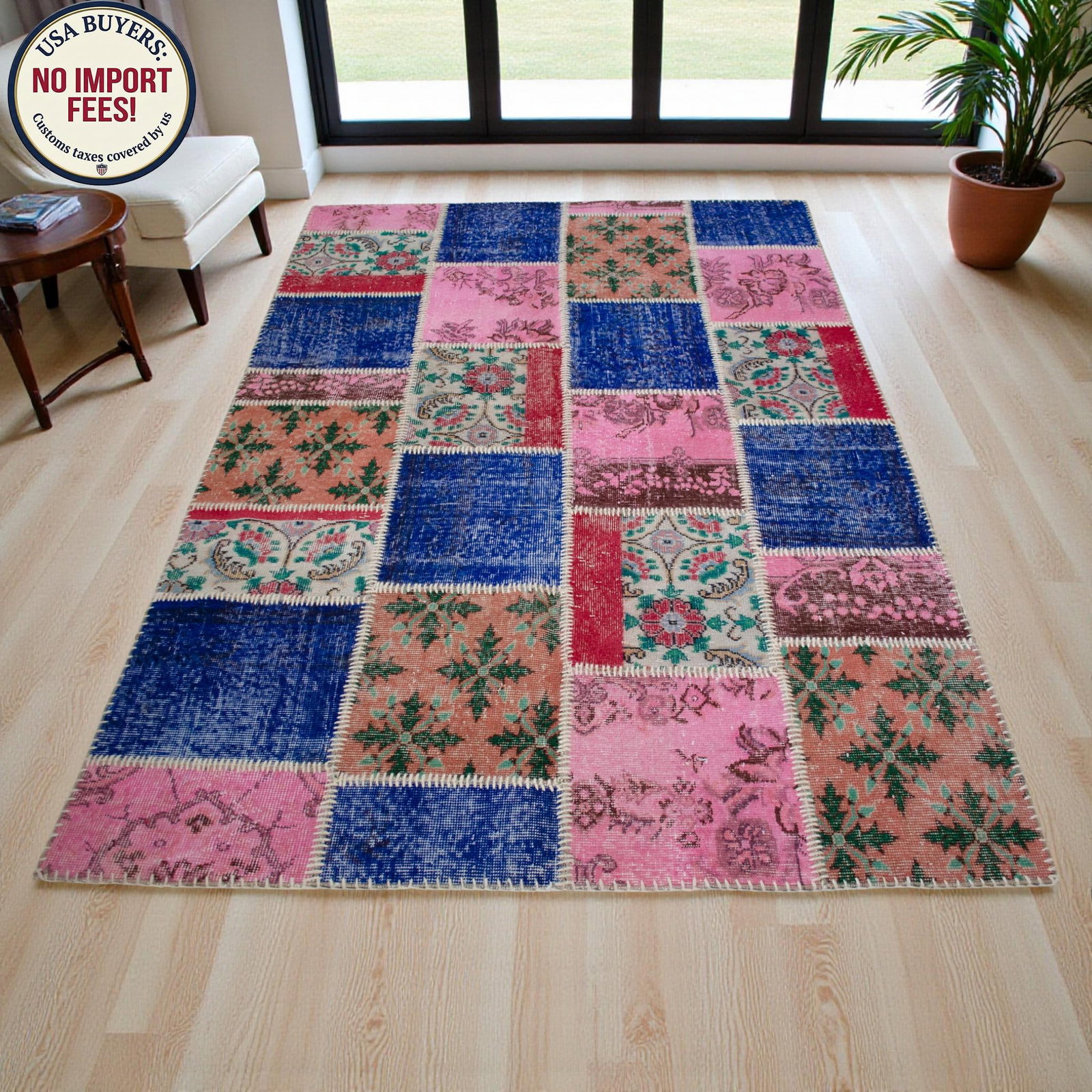 Vibrant Pink & Red Turkish Rug Hand Knotted Handstitched Art - 5'7"x7'10" - 7