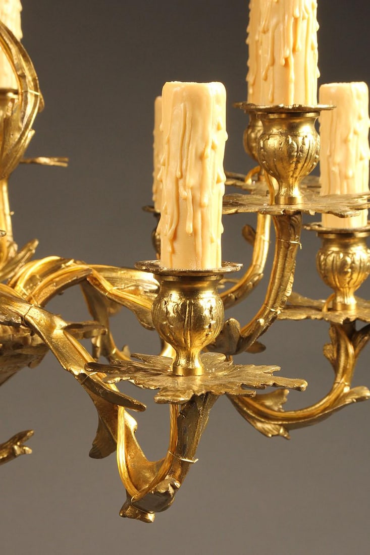 French Bronze 12-Arm Chandelier With Acanthus Leaf & Foliage Castings, Circa 1890 - 4