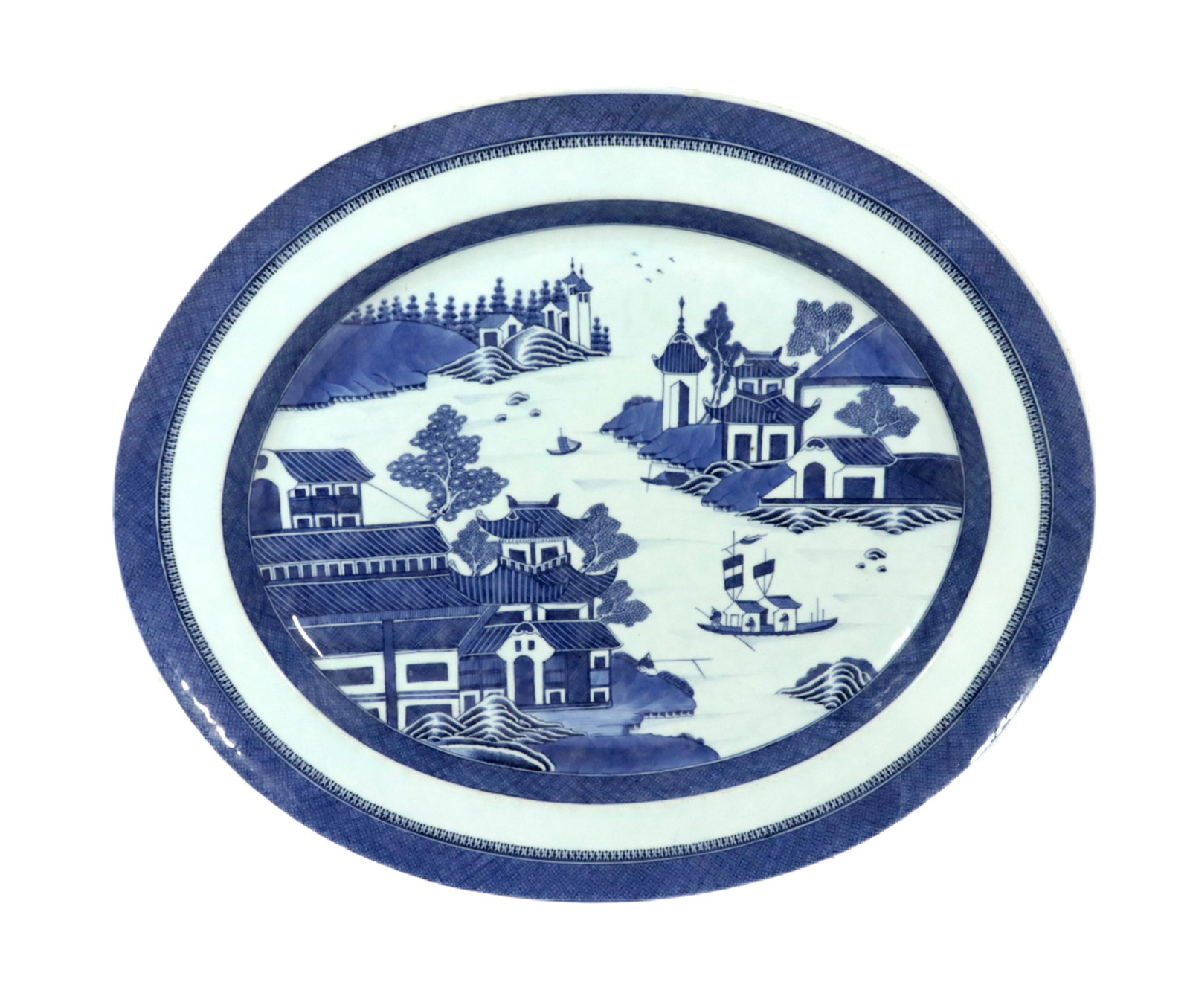 Chinese Export Porcelain Canton Large Blue & White Serving Dish - 10