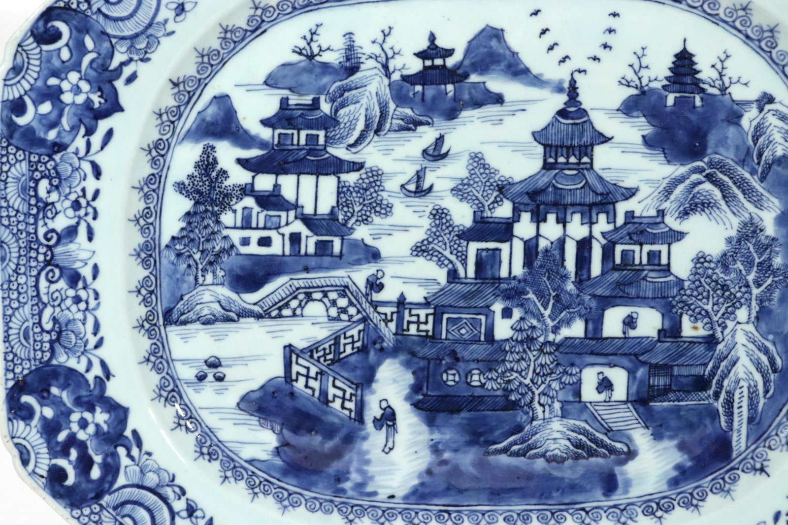 Grand River Landscape: Chinese Export Blue & White Porcelain Large Platter - 2