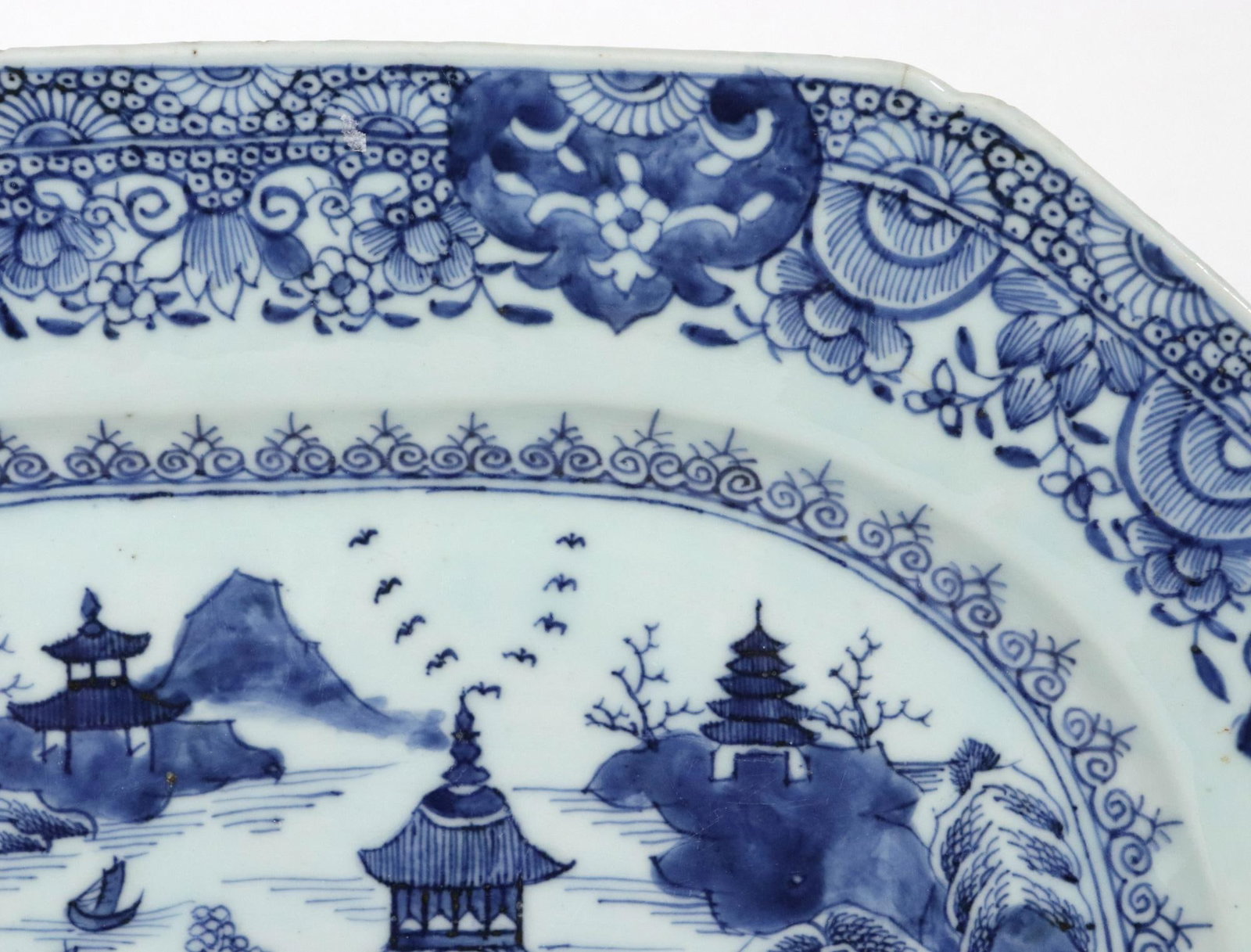 Grand River Landscape: Chinese Export Blue & White Porcelain Large Platter - 7