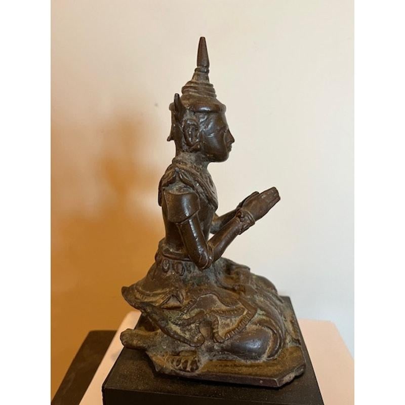 Antique 19th C. Bronze Seated Burmese Buddha/Deva Figure From Bangkok - 2