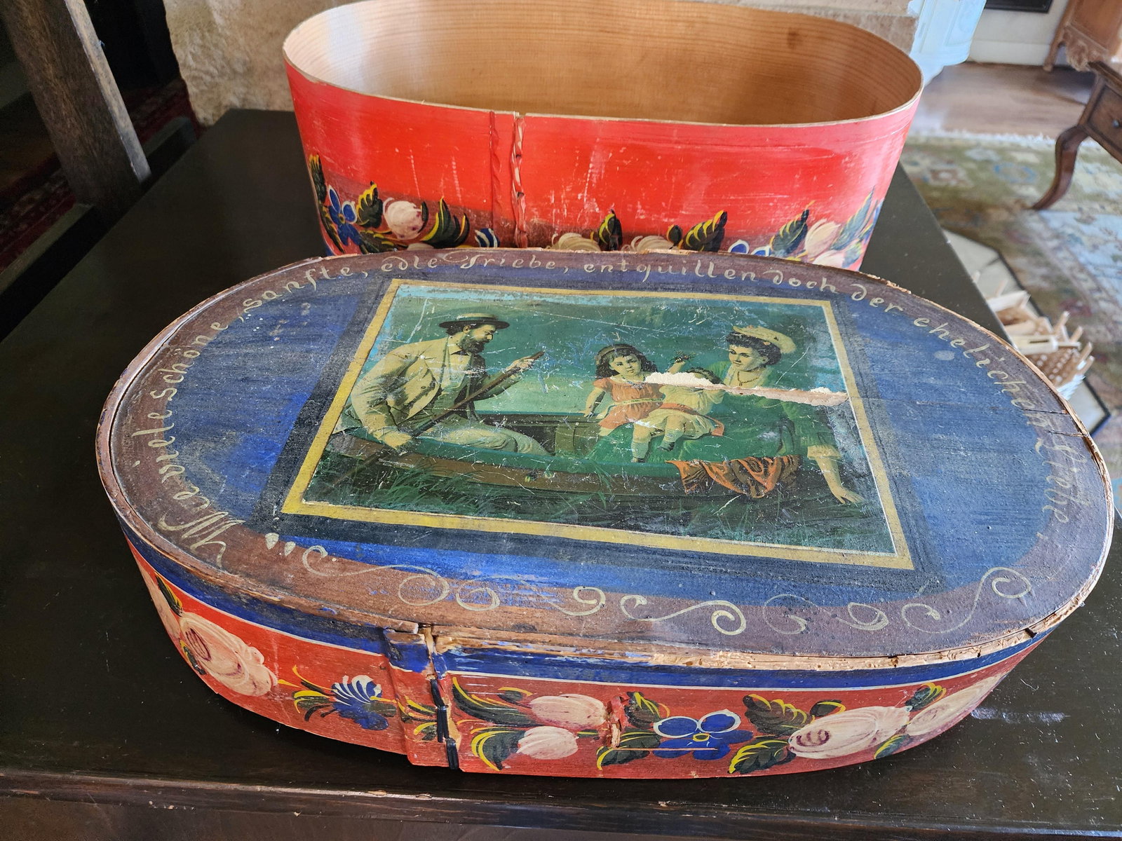 Beautiful Handmade and Hand Painted German Wedding Box Dated 1897 - 4