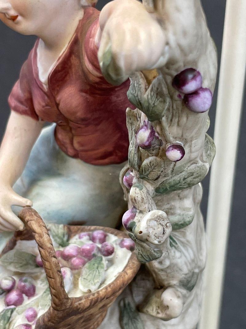 Vintage Capodimonte"‘Style Porcelain Figural Lamp With Illuminated Pierced Base - 3