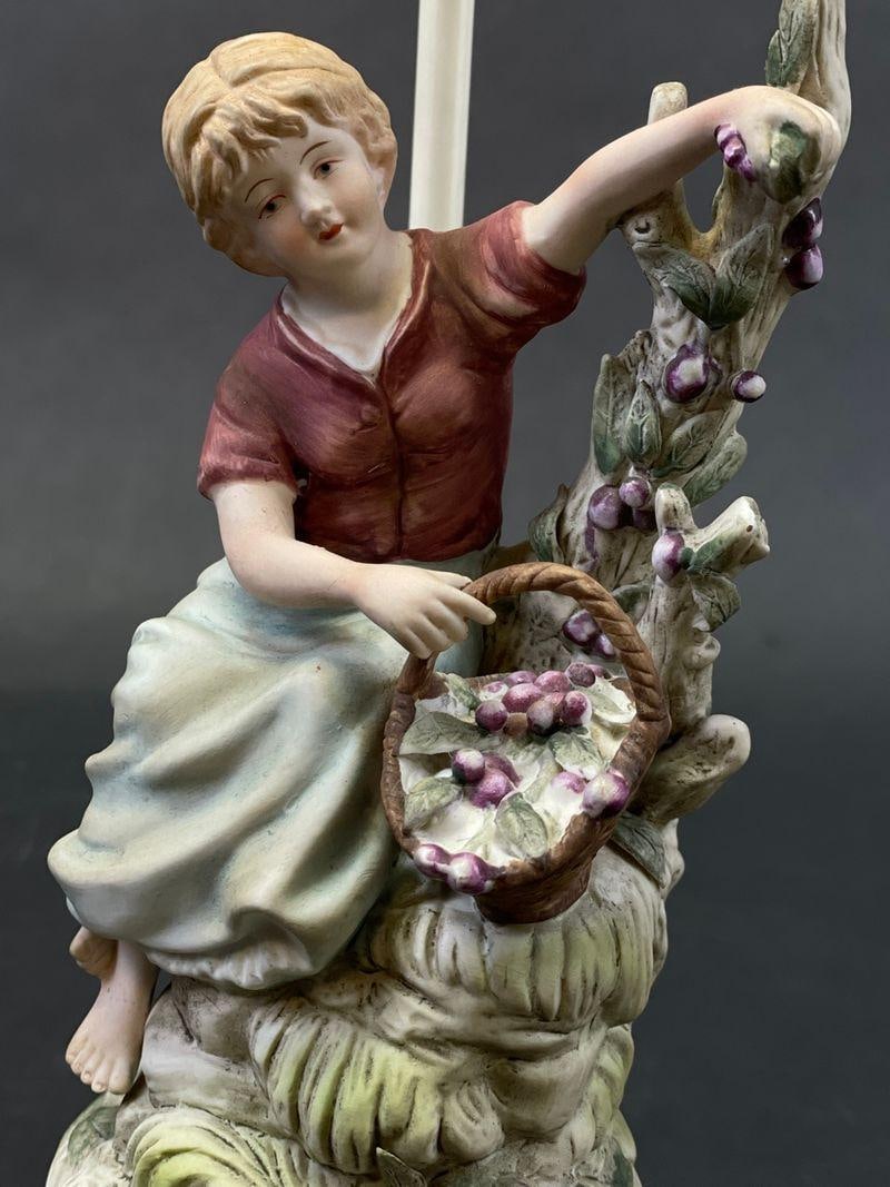 Vintage Capodimonte"‘Style Porcelain Figural Lamp With Illuminated Pierced Base - 6